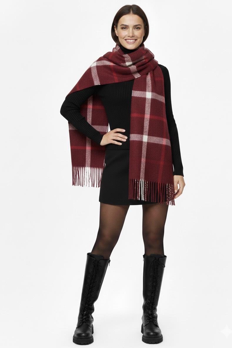 Şal - Bordo Ekose