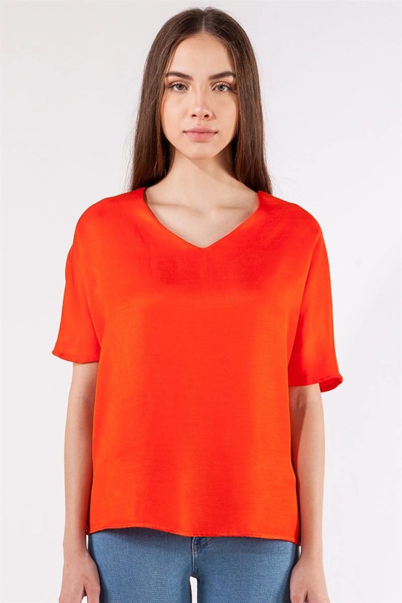 V Yaka Bluz - Turuncu