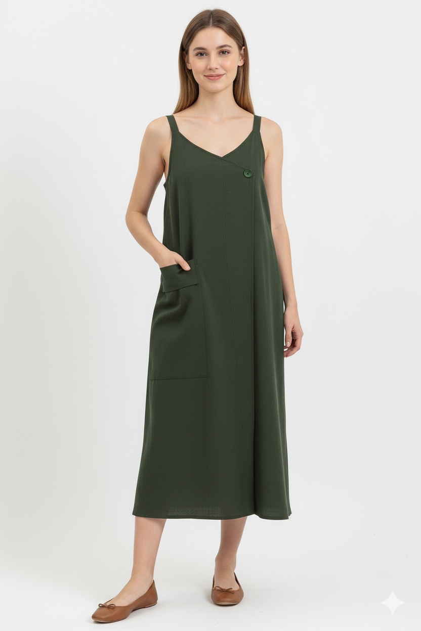 V Yaka Elbise -Petrol