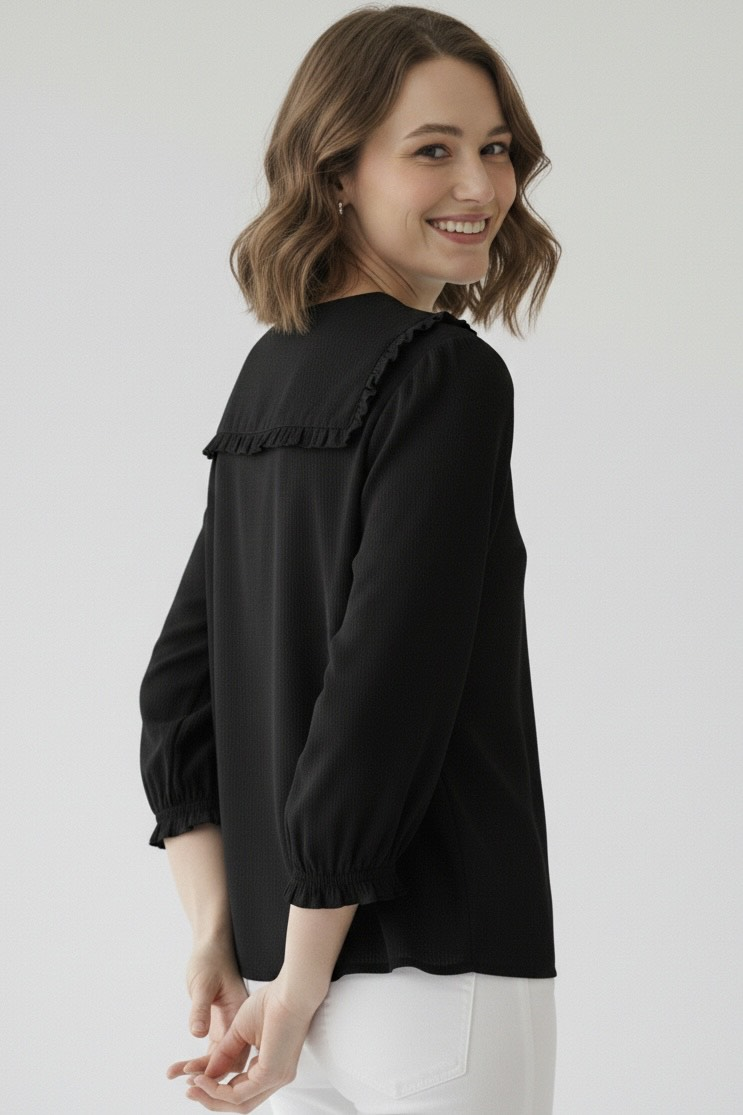 Yaka Detaylı Gömlek - Siyah