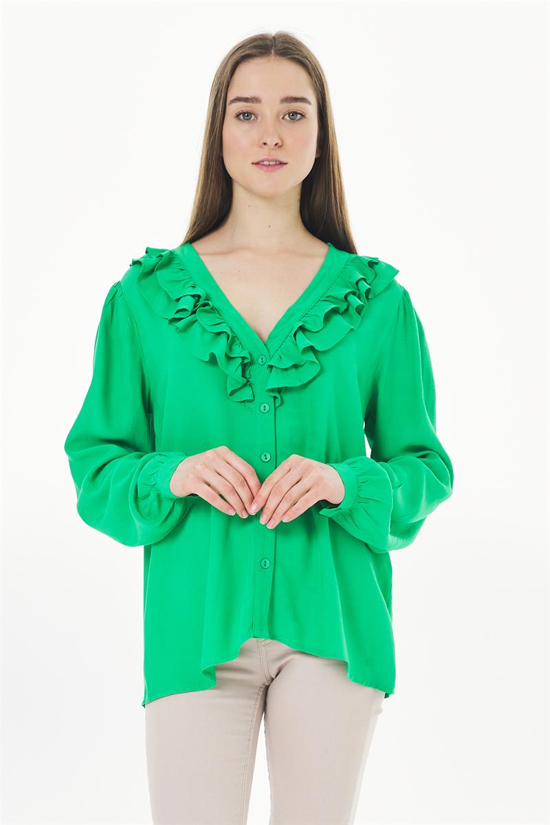Yaka Detaylı Gömlek - Yeşil