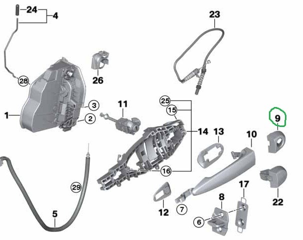 BMWBMW ORİJİNAL KAPAK, KİLİTLEME SİLİNDİRİ-ASTARLI-SOL 51217161415