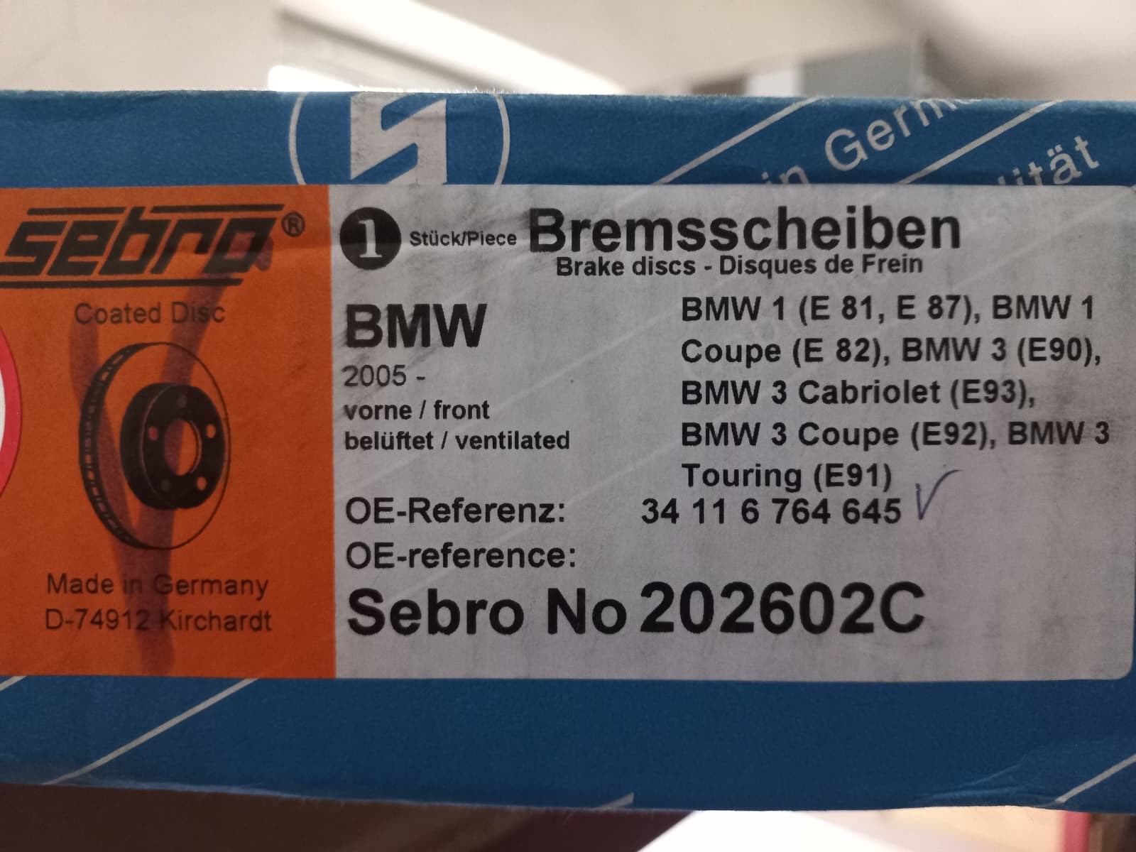 SEBROBMW FREN DİSKİ, HAVALANDIRILMIŞ  SEBRO 34116854999 34116764645