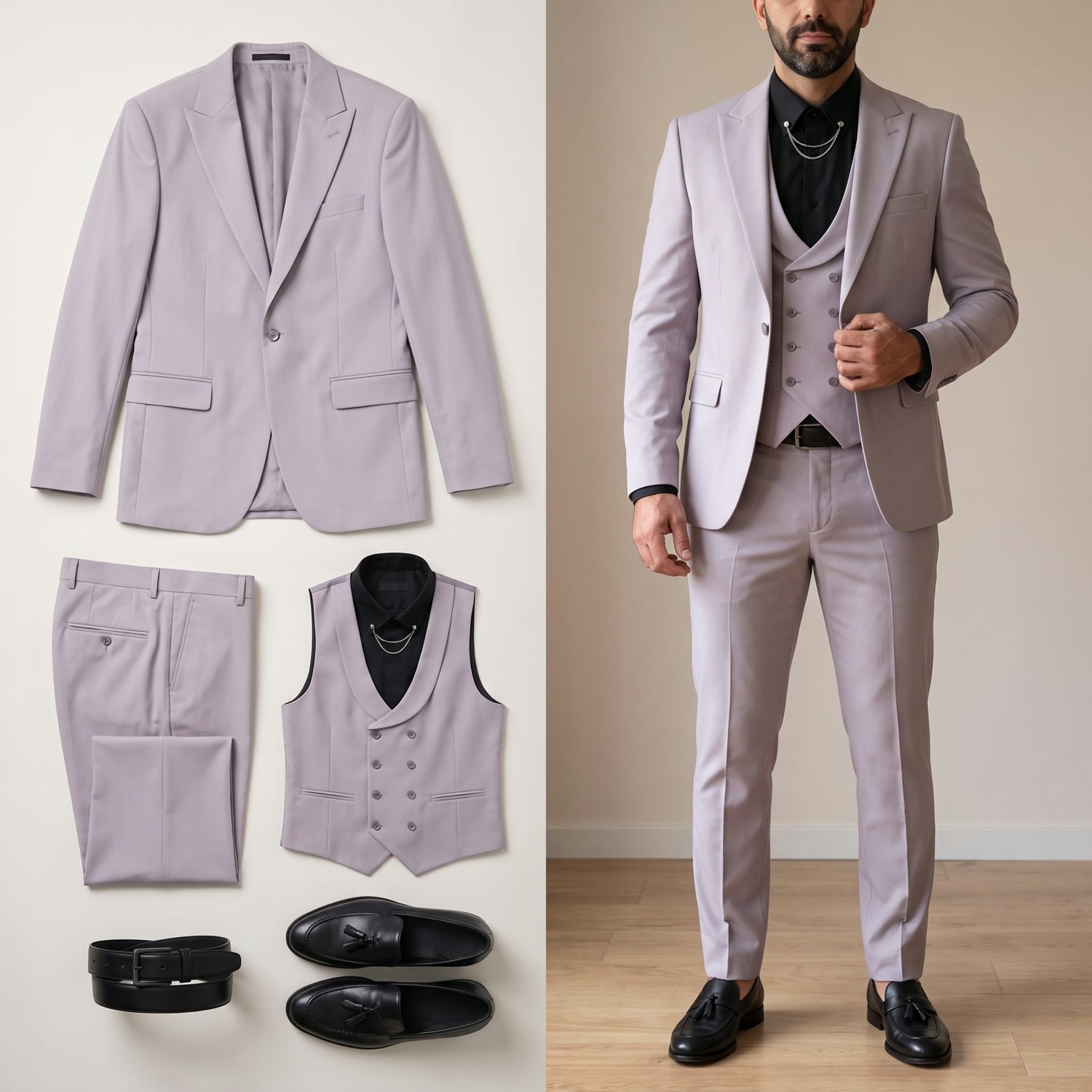 Açık Gri Takım Elbise Kombini Erkek | Slim Fit Şık Komple Set 