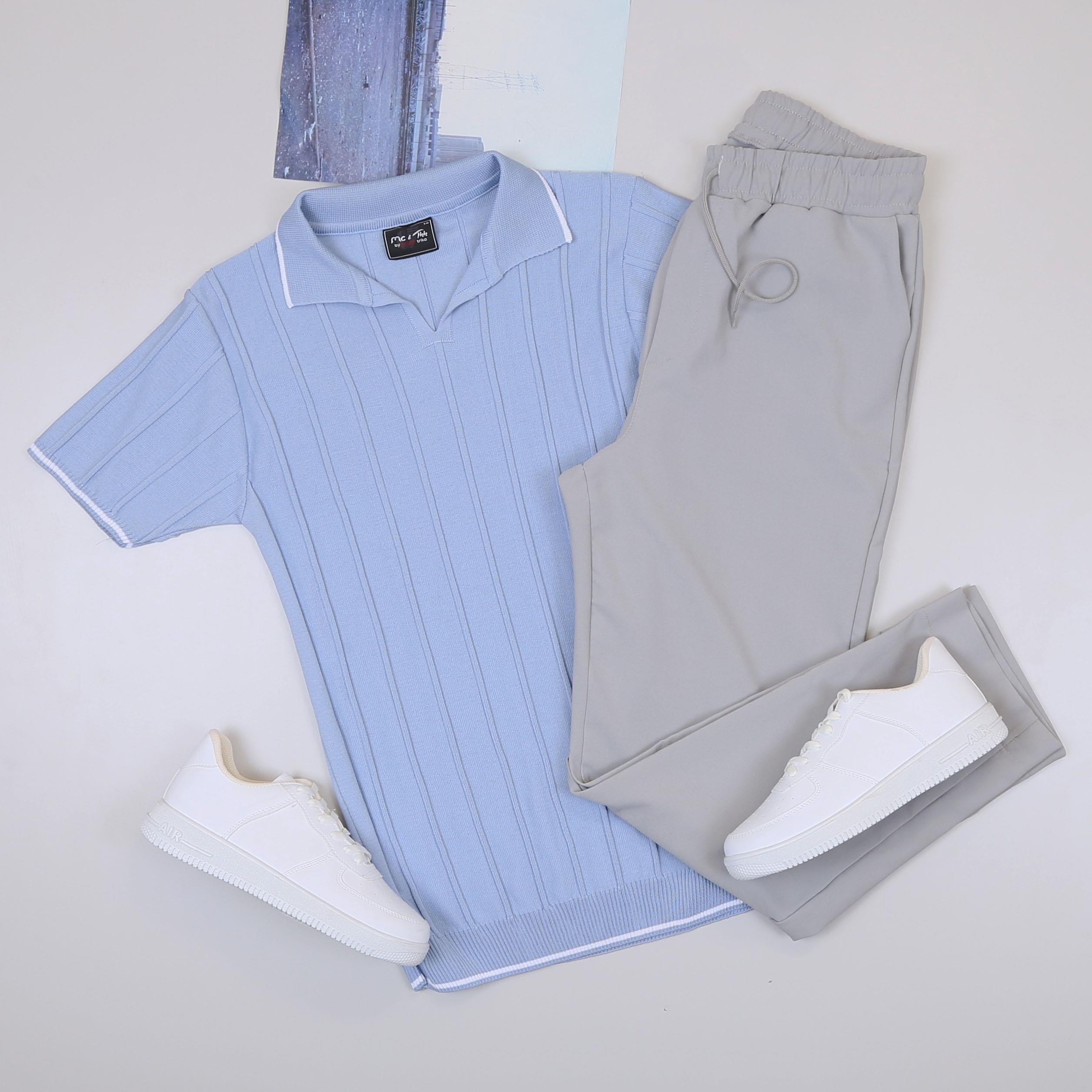 Bebe Mavi Triko Polo Yaka Tişört Pantolon Ayakkabı Kombin