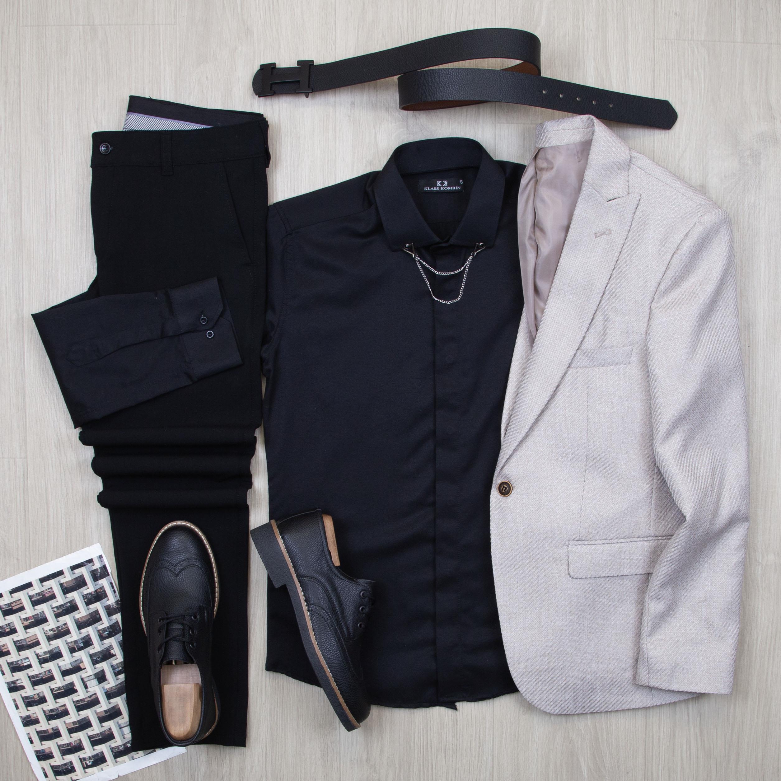 Bej Blazer Ceket Gömlek Pantolon Ayakkabı Kombin