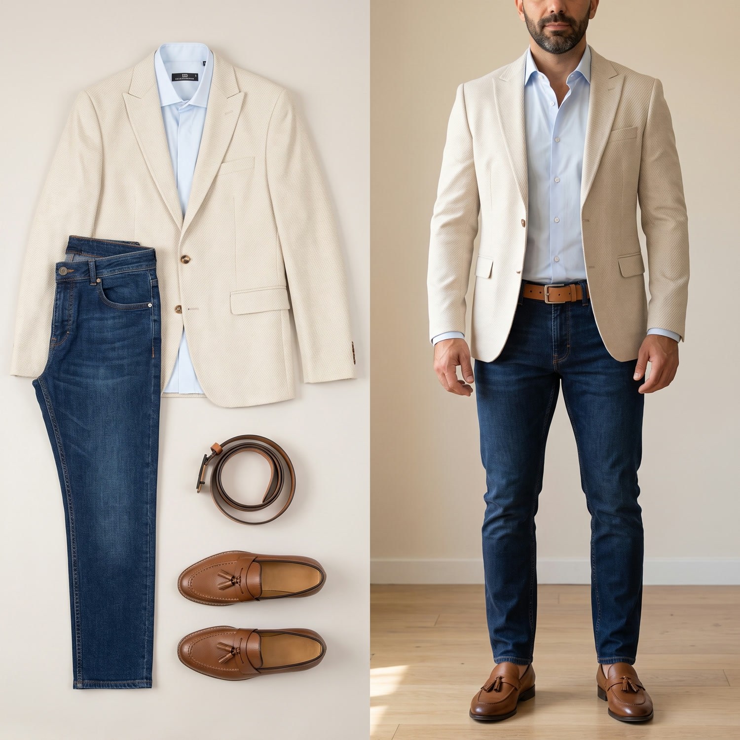 Bej Blazer Ceket Kombini Erkek | Slim Fit Şık Komple Set