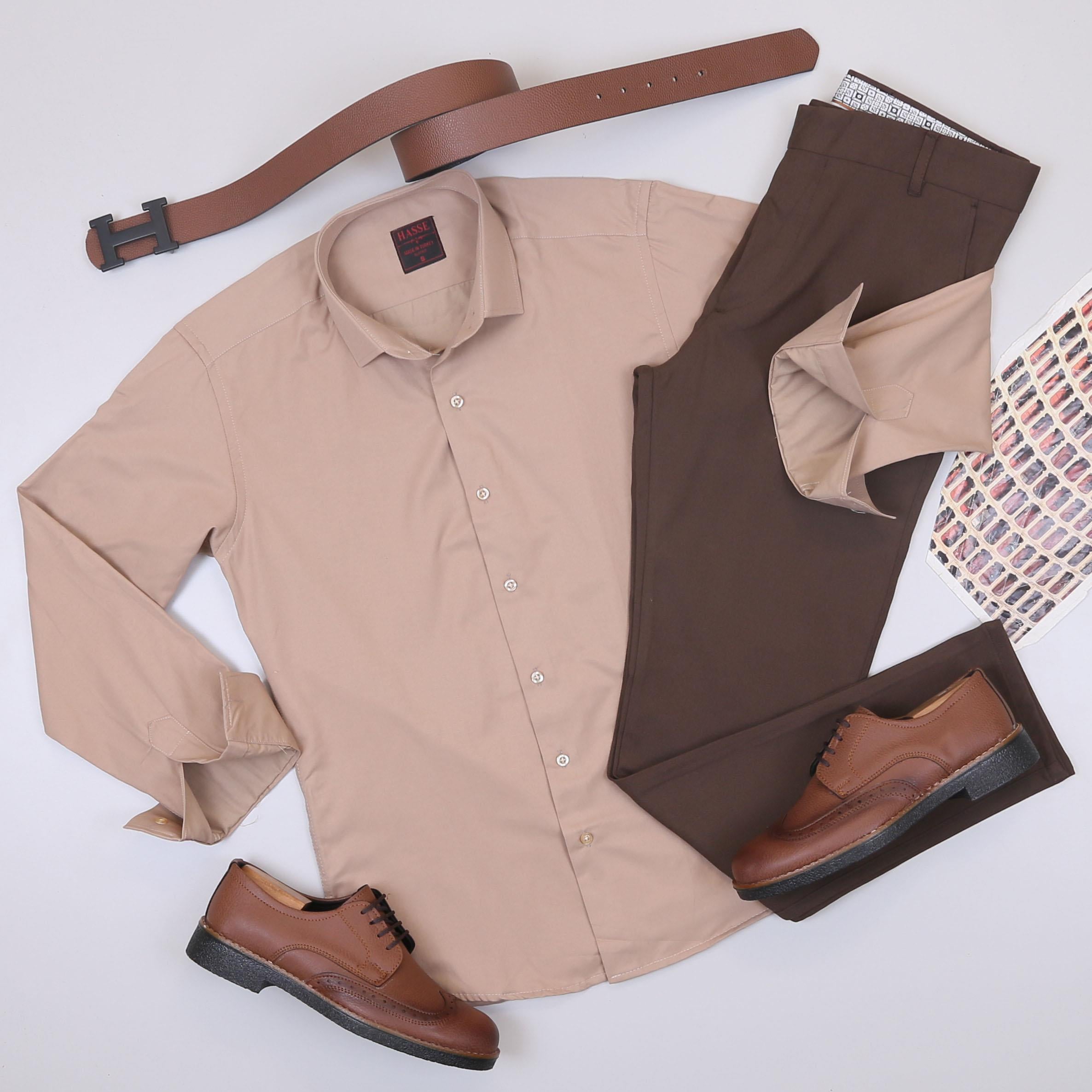 Bej Gömlek Kahve Pantolon Ayakkabı Kombin