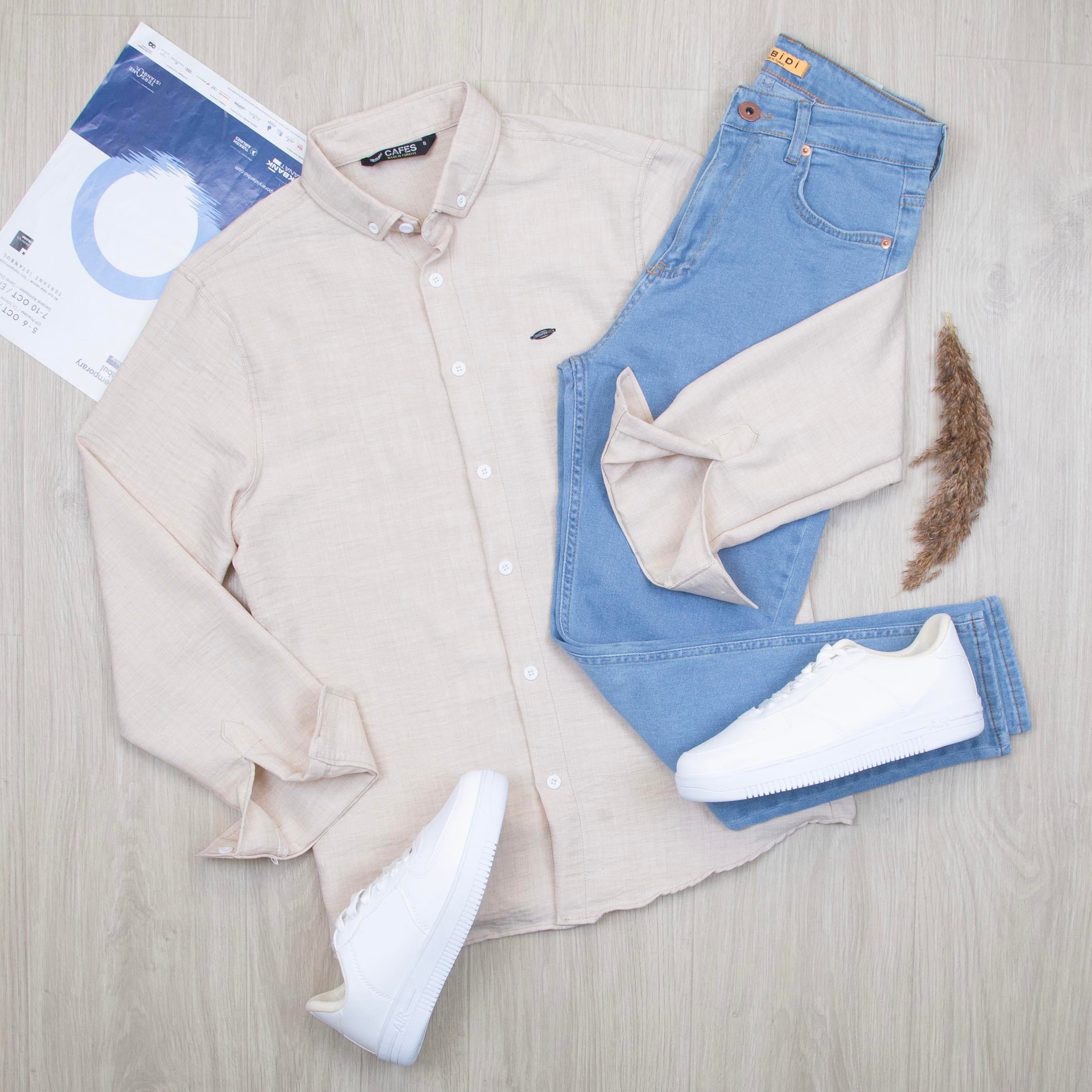 Bej Gömlek Pantolon Ayakkabı Kombin