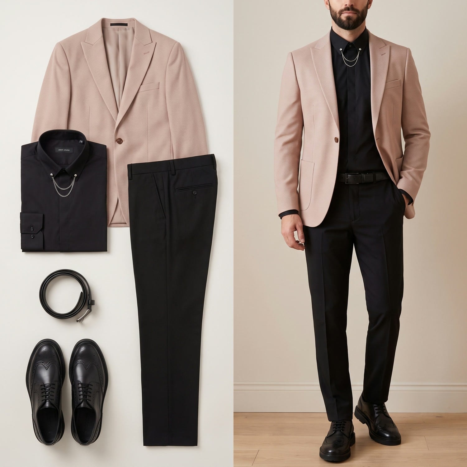 Bej Kırçıllı Blazer Ceket Kombini Erkek | Slim Fit Şık Komple Set