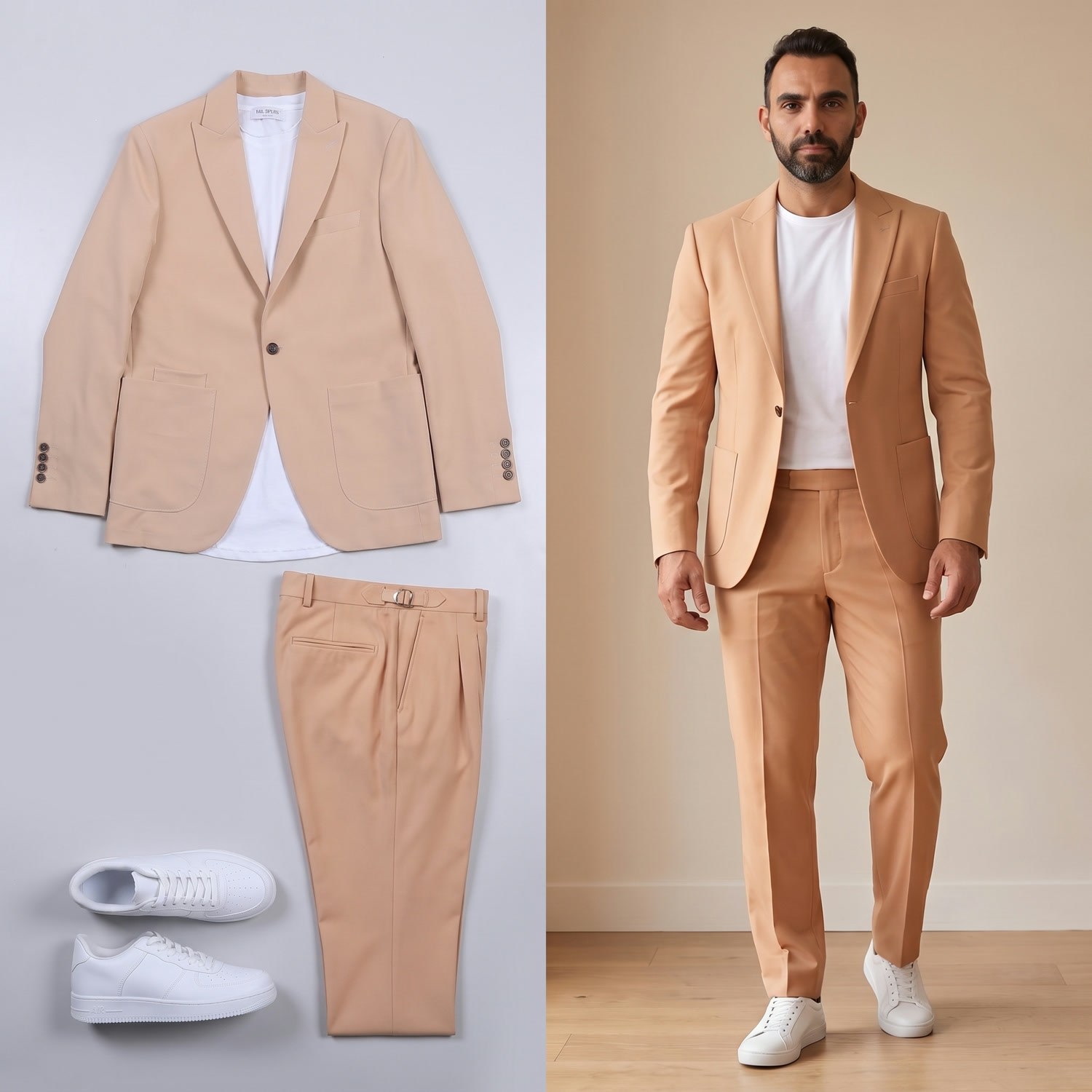 Bej Spor Takım Elbise Kombini Erkek | Slim Fit Şık Günlük Set