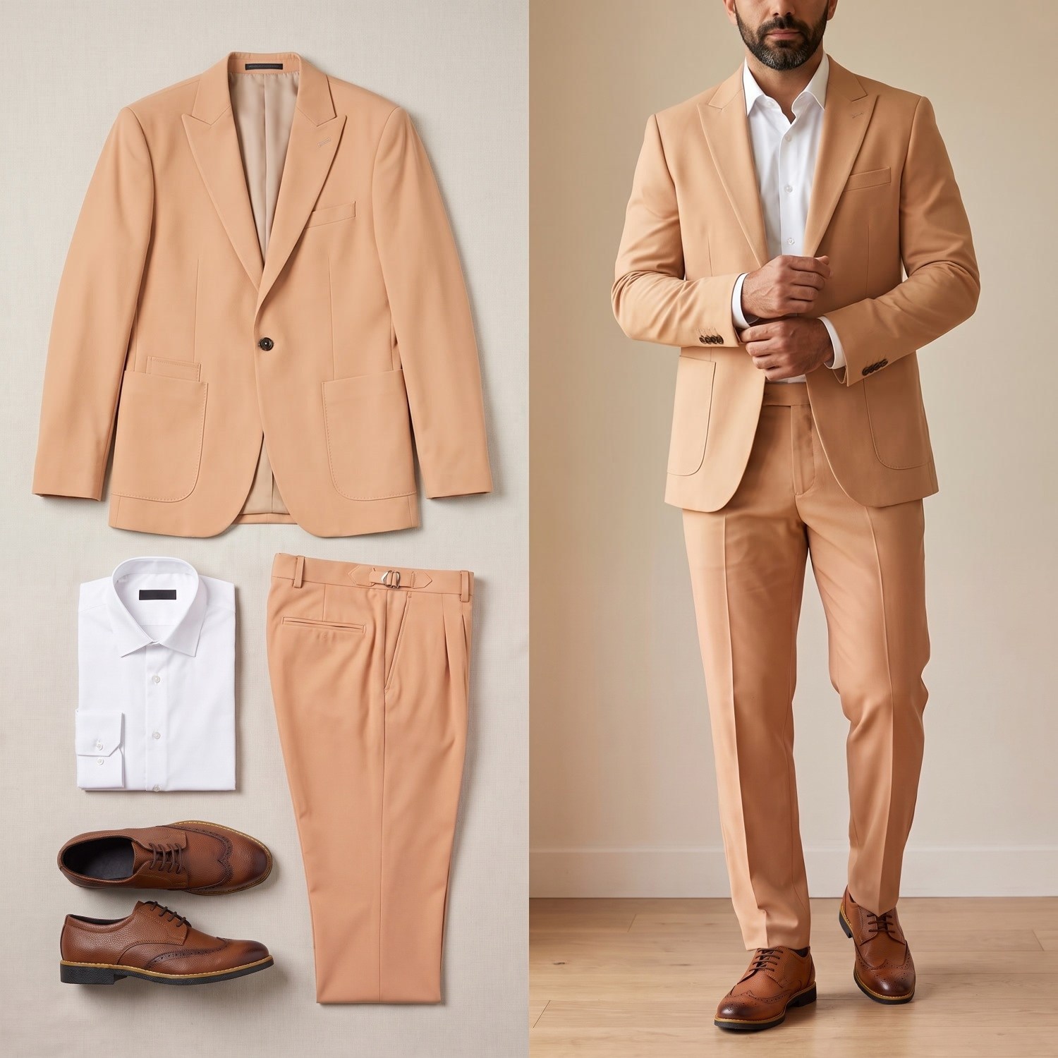 Bej Spor Takım Elbise Kombini Erkek | Slim Fit Şık Günlük Set 