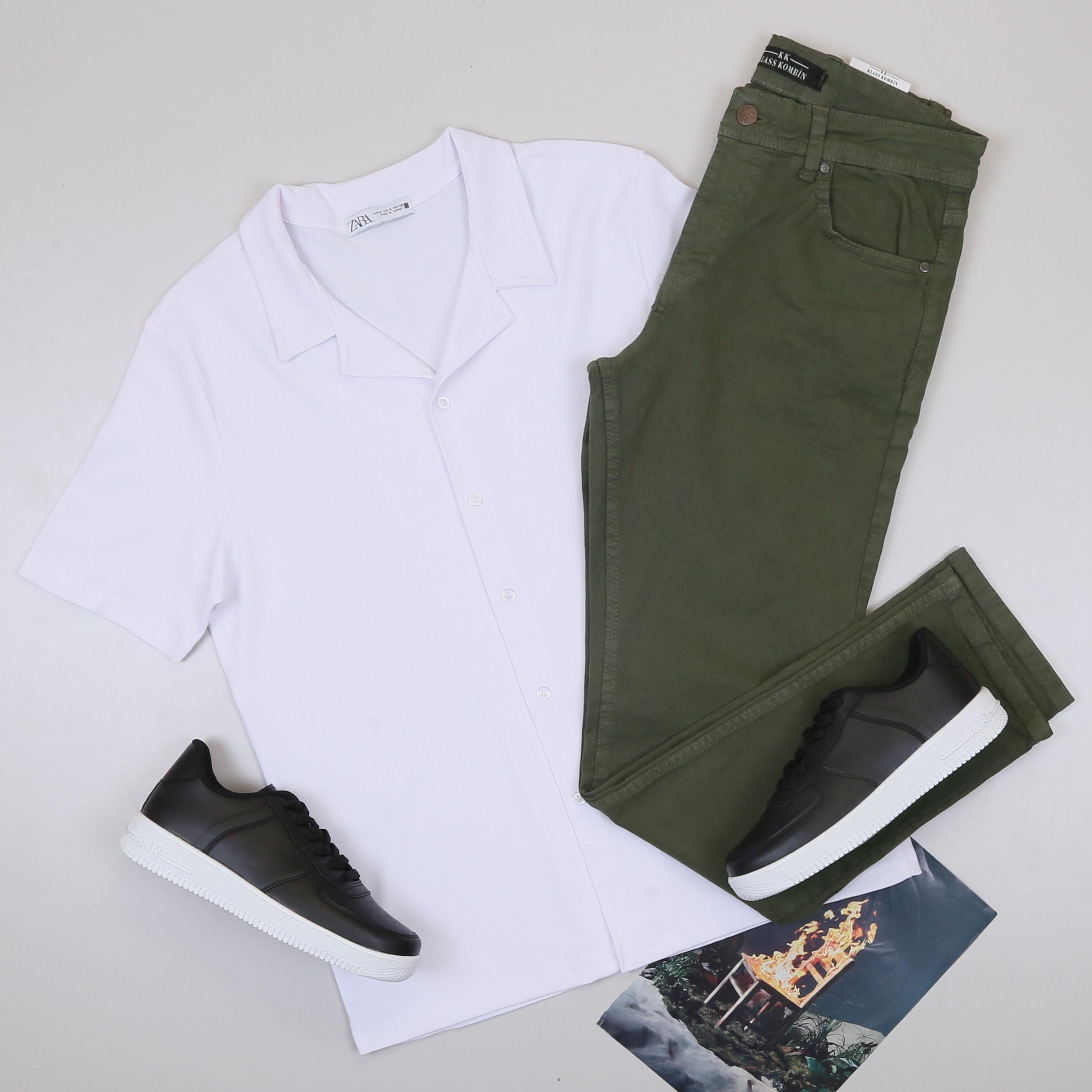 Beyaz Kısa Kollu Gömlek Kombini