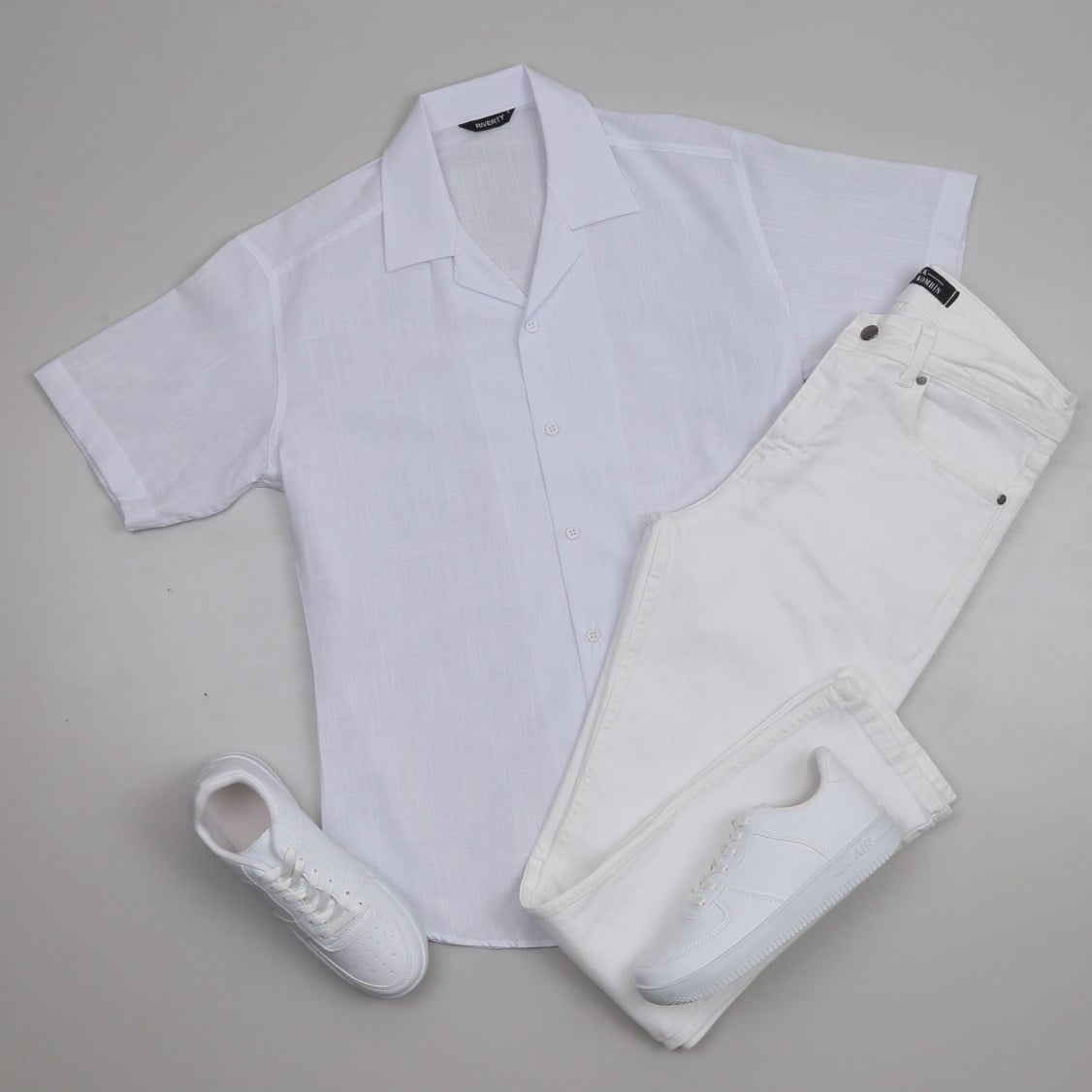 Beyaz Kısa Kollu Gömlek Pantolon Kombini Erkek | Slim Fit Şık Günlük Set
