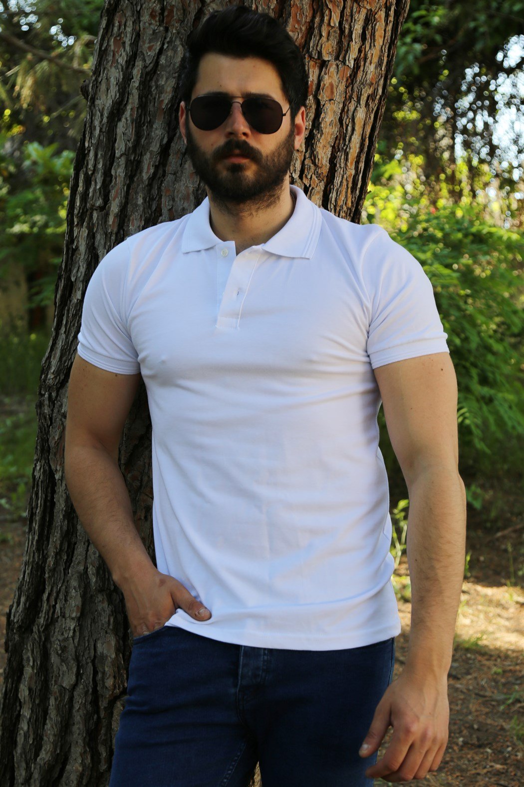 Beyaz Polo Yaka Tişört