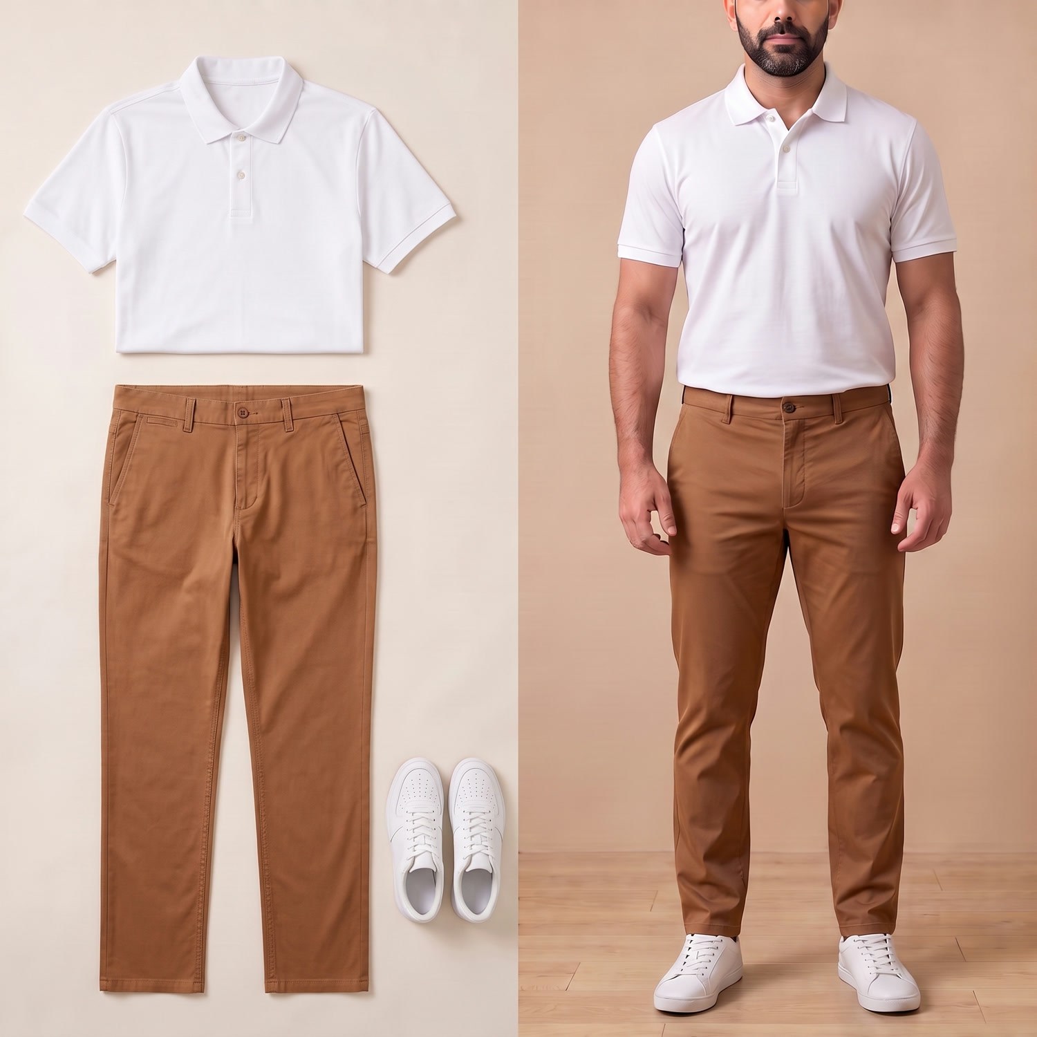 Beyaz Polo Yaka Tişört Kombini Erkek | Slim Fit Günlük Şık Komple Set