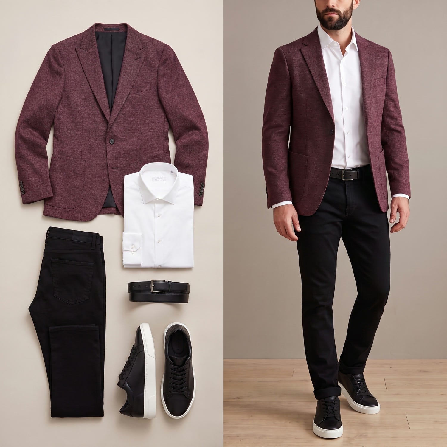 Bordo Kırçıllı Blazer Ceket Kombini Erkek | Slim Fit Gömlekli Şık Komple Set 