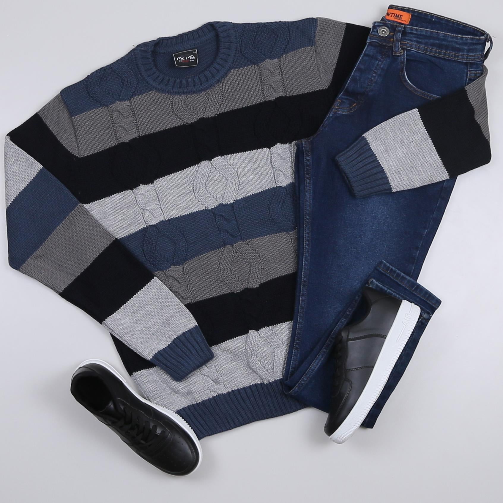 Çizgili Kazak Lacivert Kot Ayakkabı Kombini