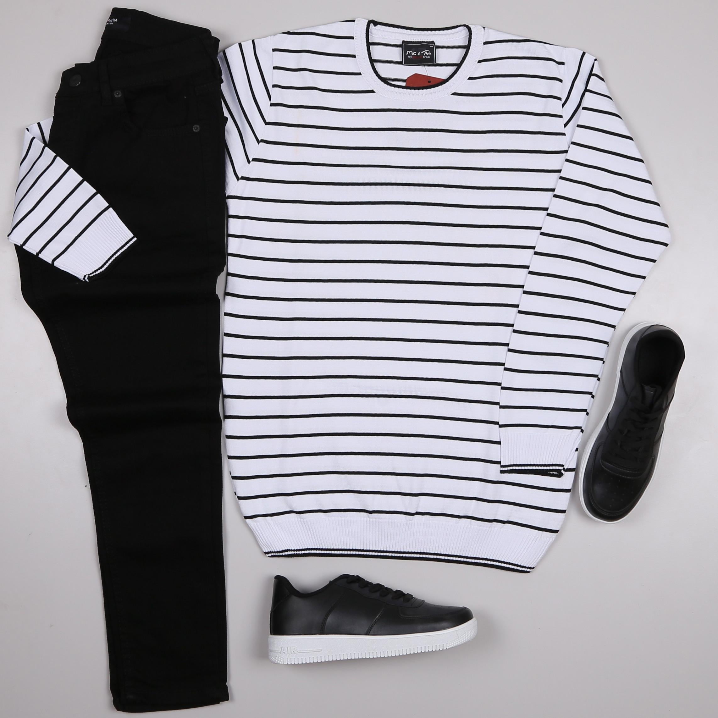 çizgili triko kazak kombini