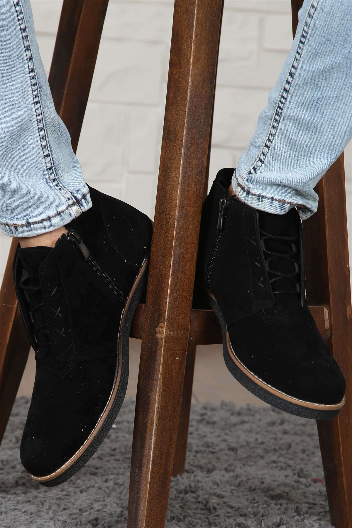 ERKEK BAĞCIKLI ERKEK YARIM BOT SİYAH SÜET SİYAH SÜET