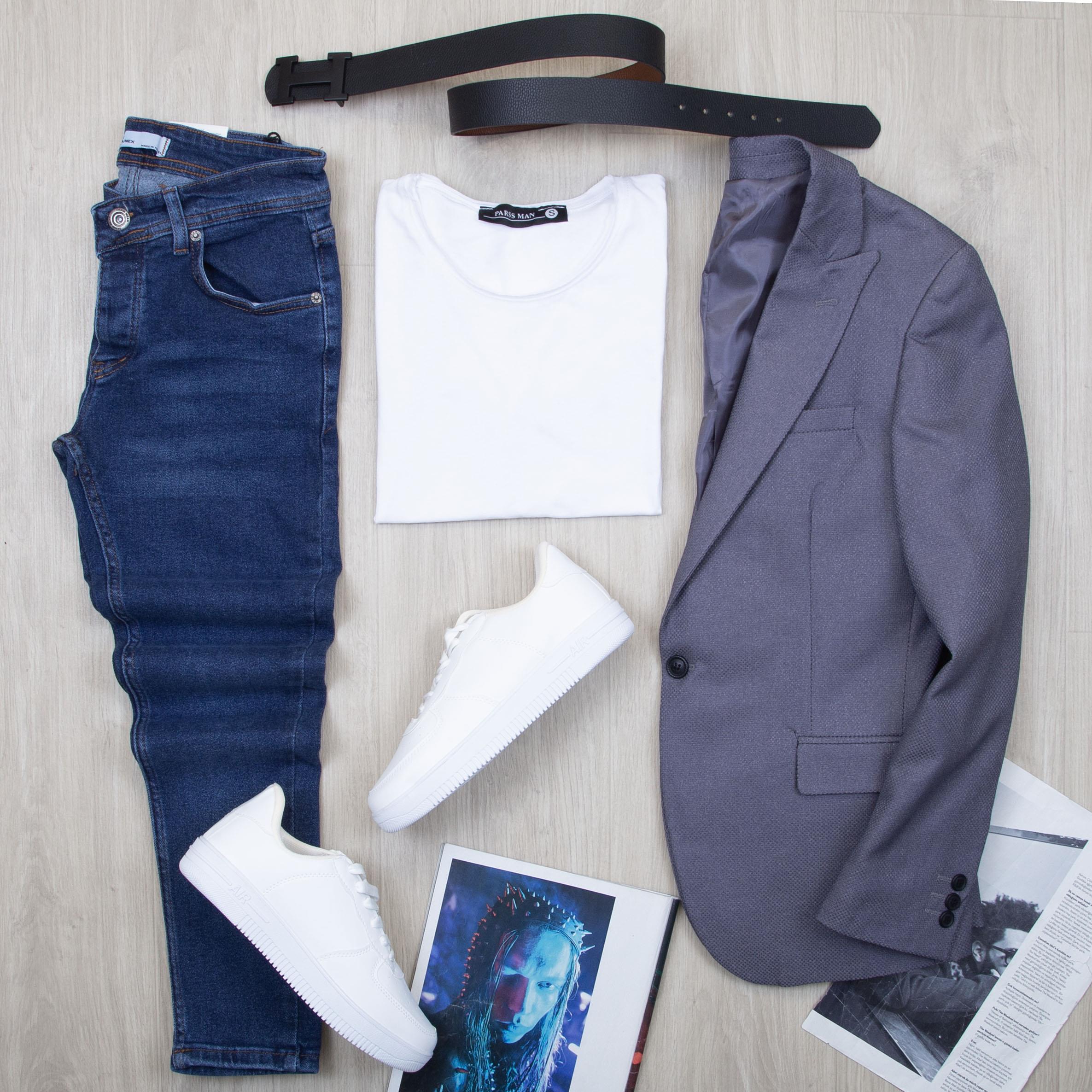 Füme Blazer Ceket Tişört Pantolon Ayakkabı Kombin