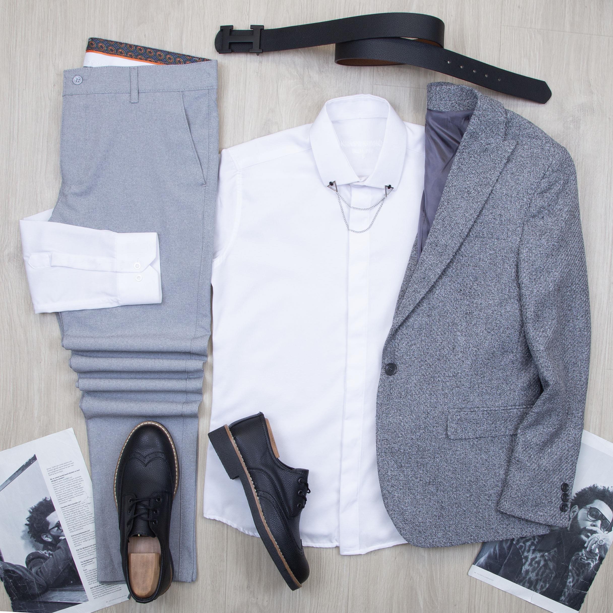 Gri Blazer Ceket Gömlek Pantolon Ayakkabı Kombin