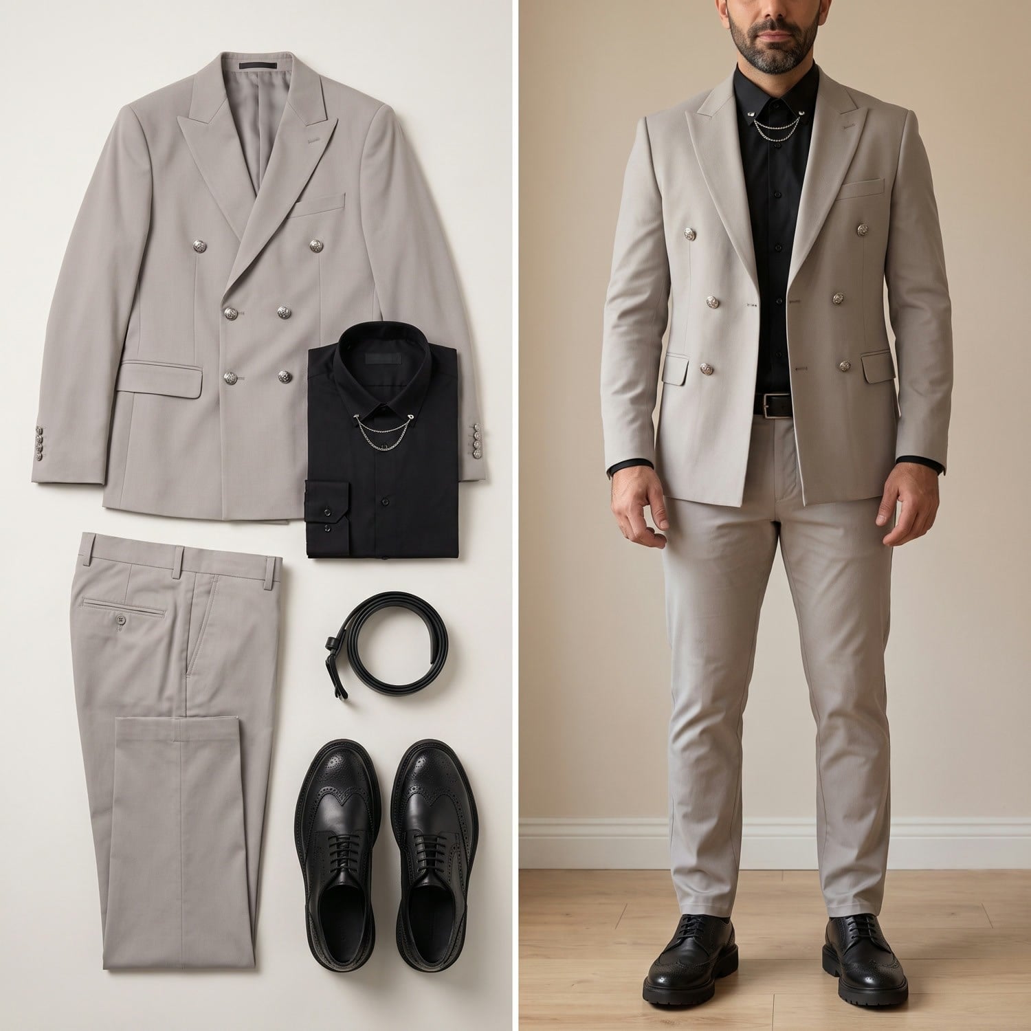Gri Kruvaze Takım Elbise Kombini Erkek | Slim Fit Şık Komple Set 