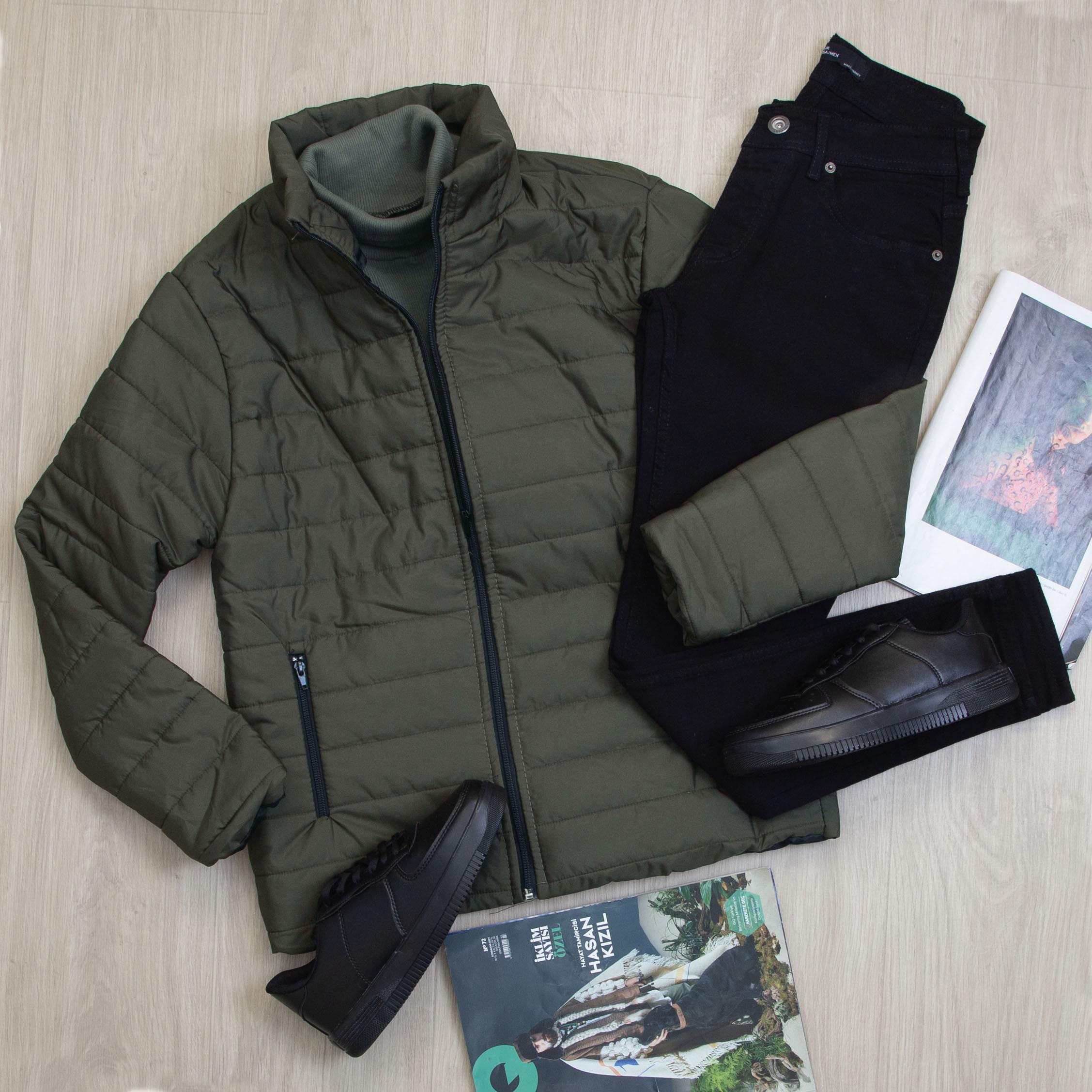 Haki Şişme Mont Boğazlı Body Pantolon Ayakkabı Kombin