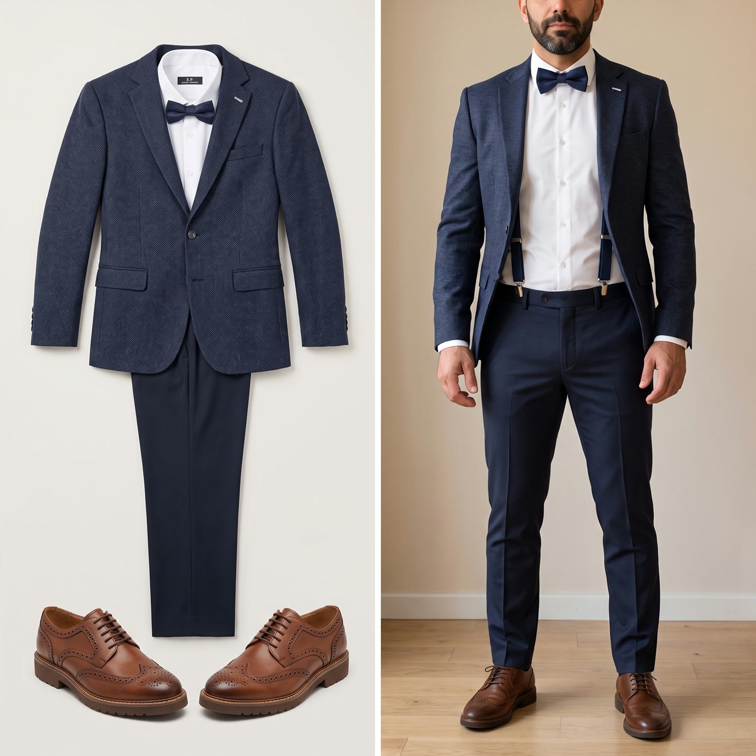 Lacivert Kırçıllı Blazer Ceket Kombini Erkek | Slim Fit Şık Komple Set 