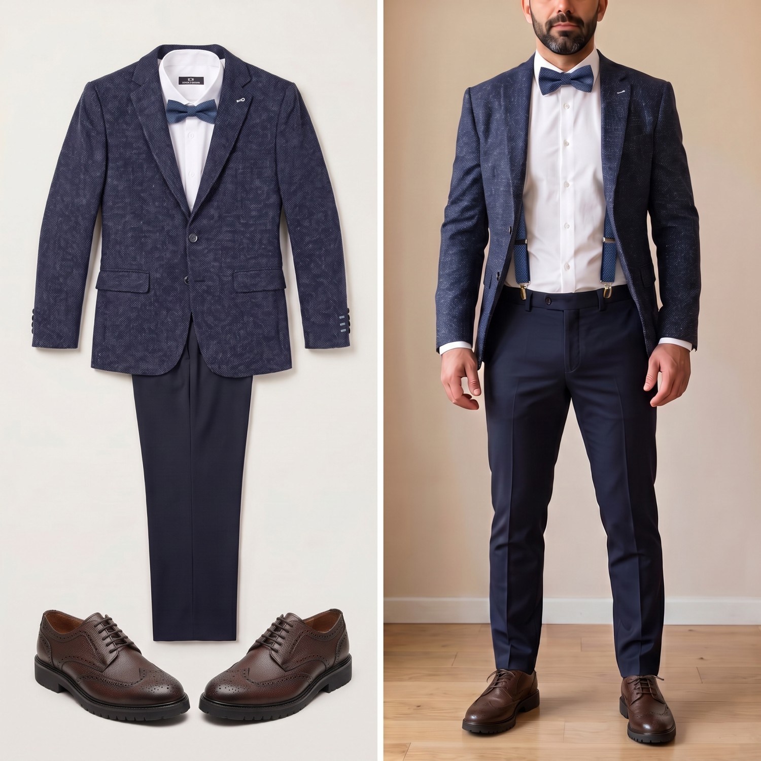 Lacivert Kırçıllı Blazer Ceket Kombini Erkek | Slim Fit Şık Komple Set 