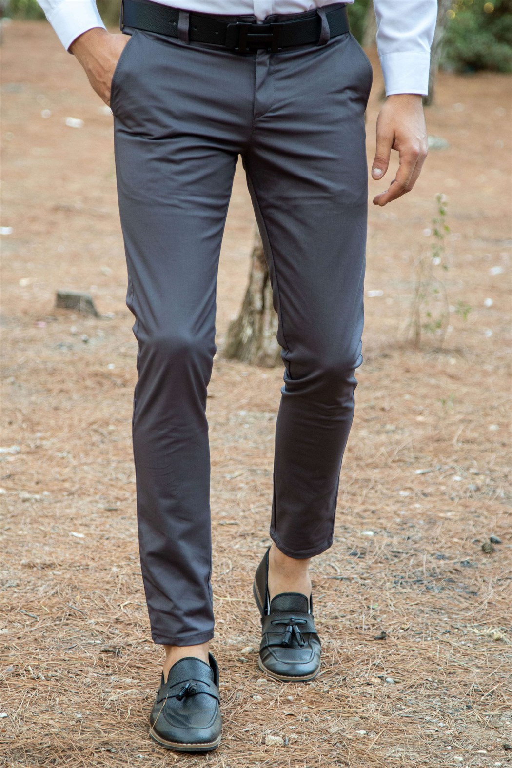 Likralı slim fit antrasit kumaş pantolon