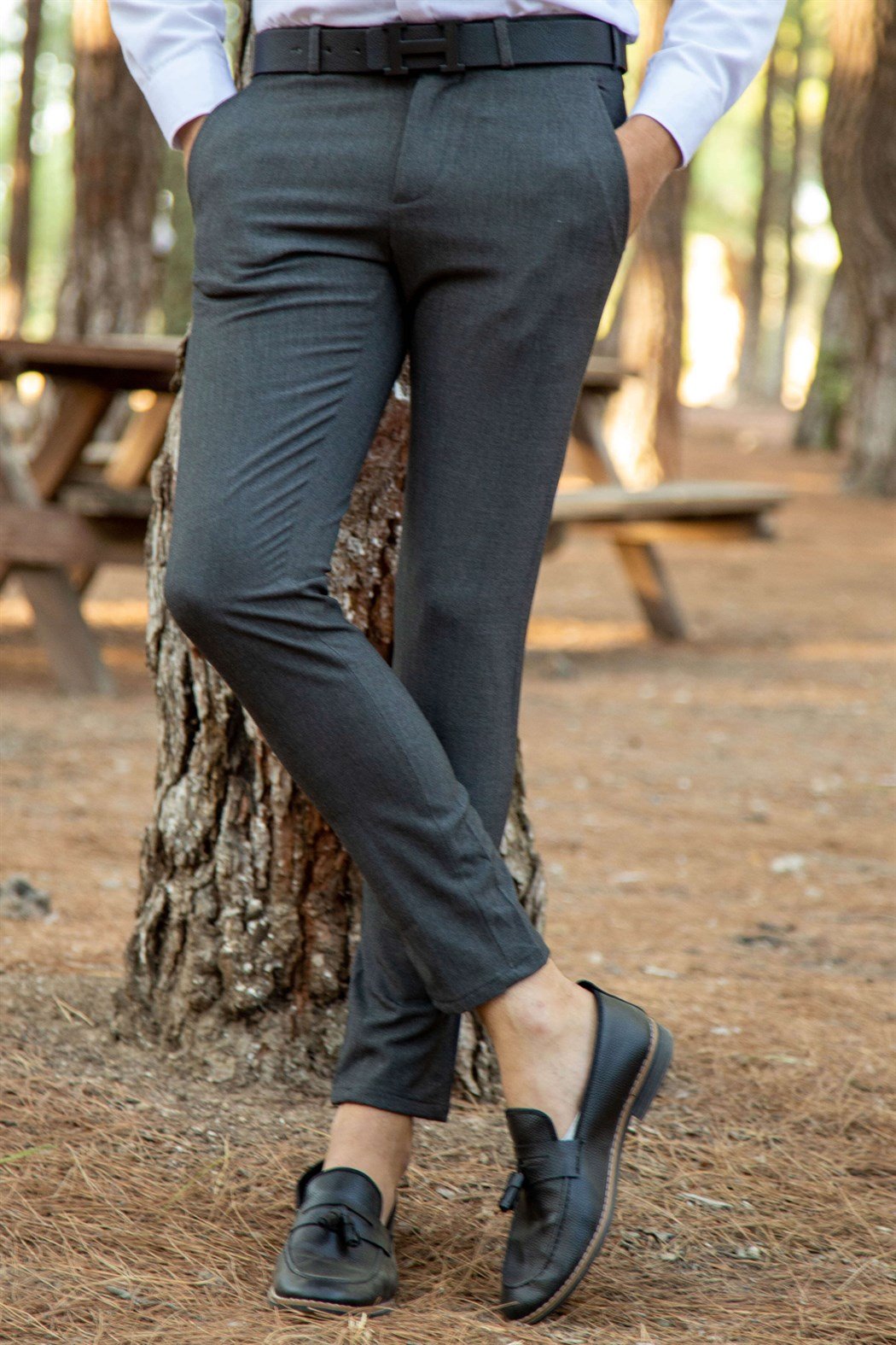 Likralı slim fit füme kumaş pantolon