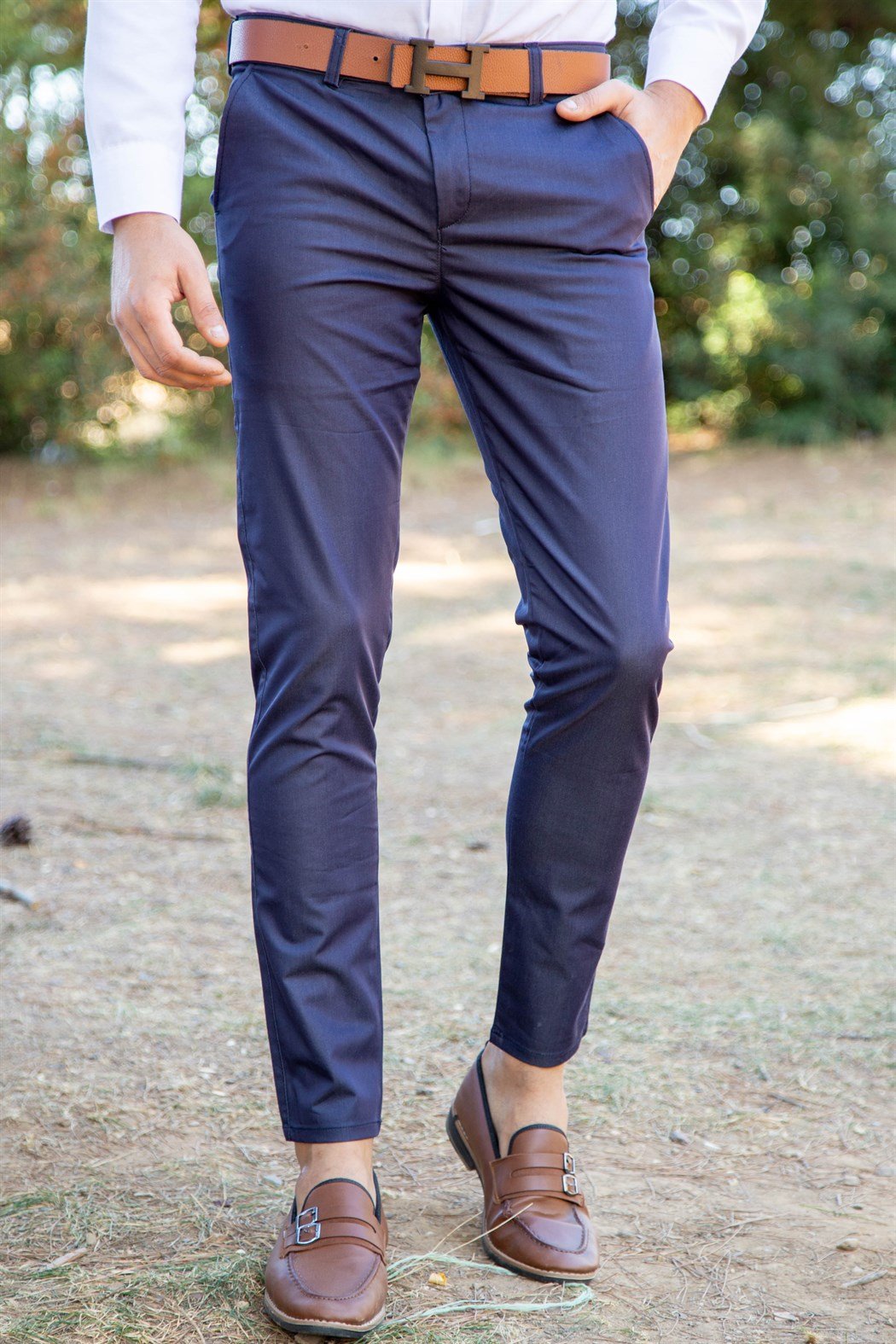 Likralı slim fit lacivert kumaş pantolon