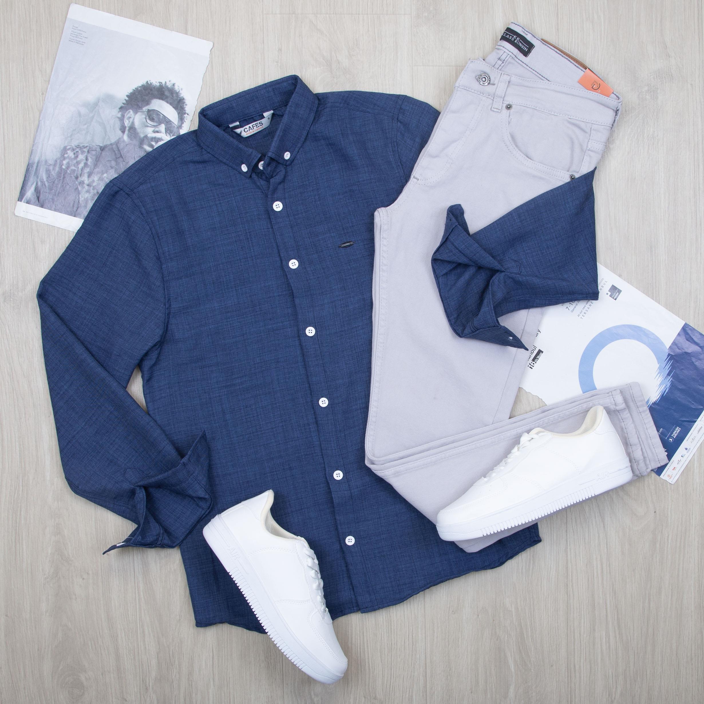 Mavi Gömlek Pantolon Ayakkabı Kombin