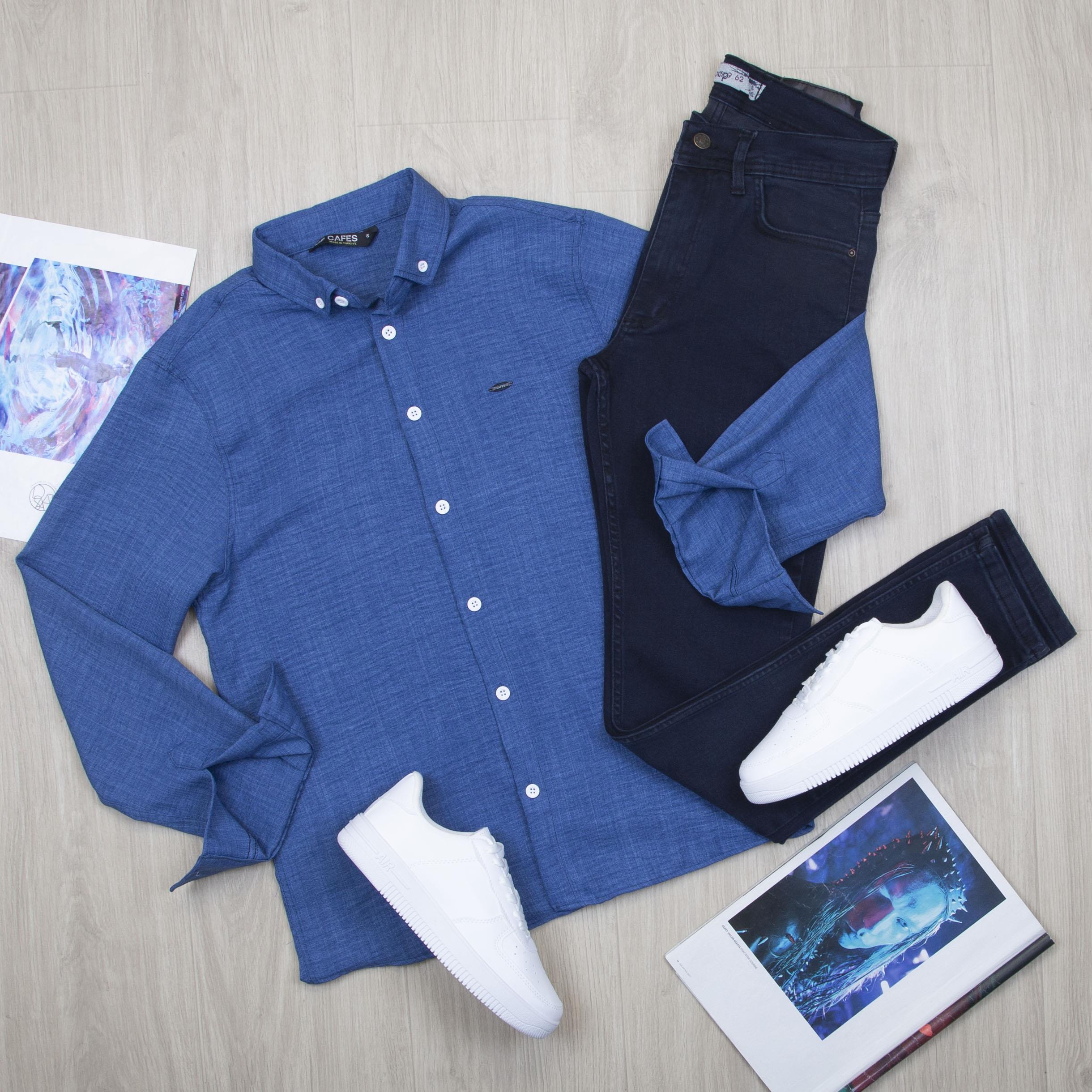 Mavi Gömlek Pantolon Ayakkabı Kombin