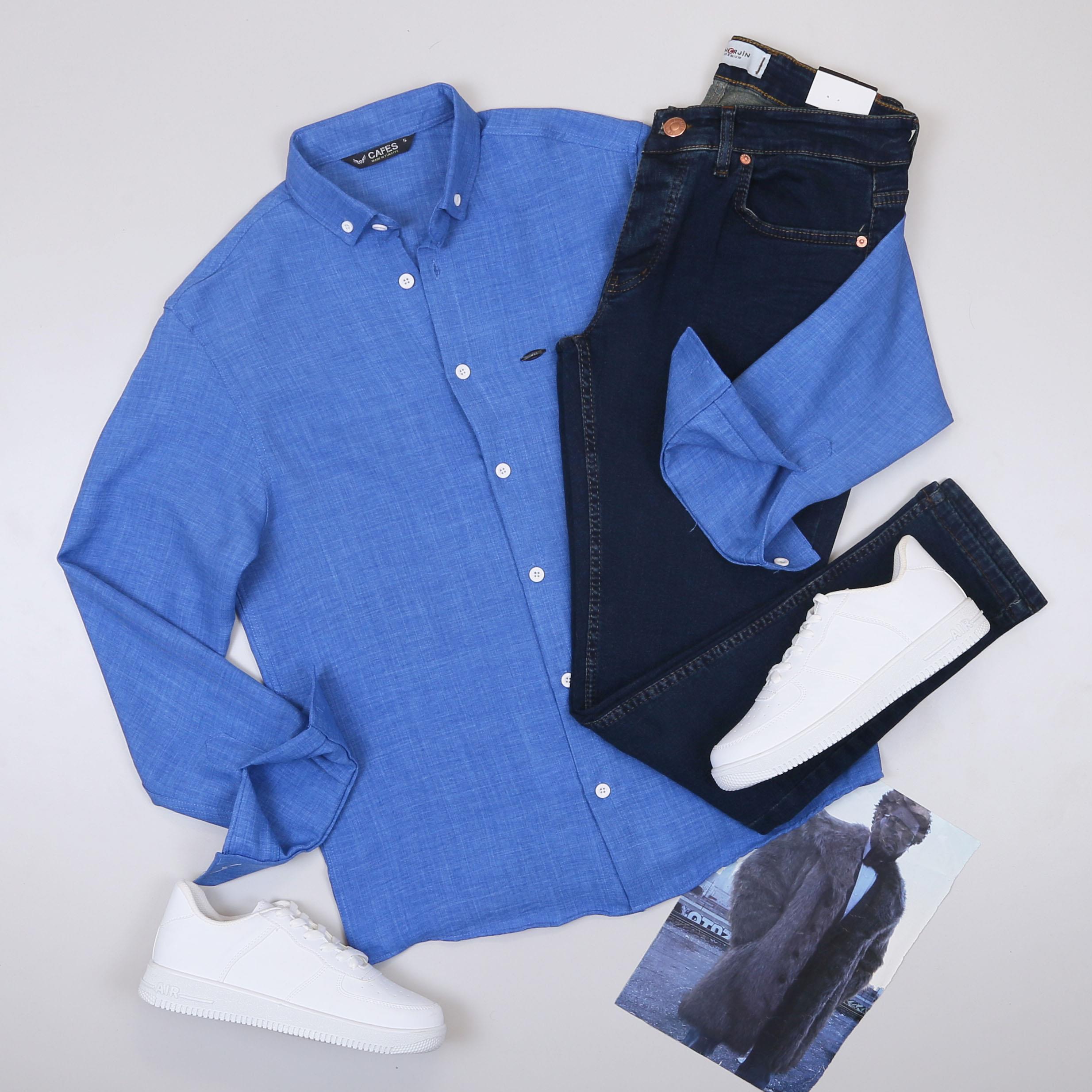 Mavi Gömlek Pantolon Ayakkabı Kombin