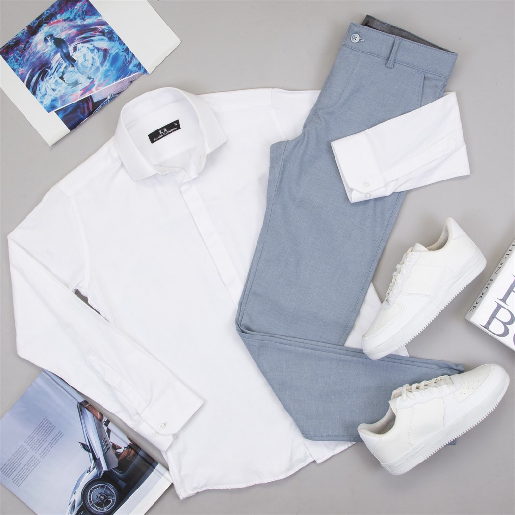 Mavi Pantolon Beyaz Gömlek Ayakkabı Kombin