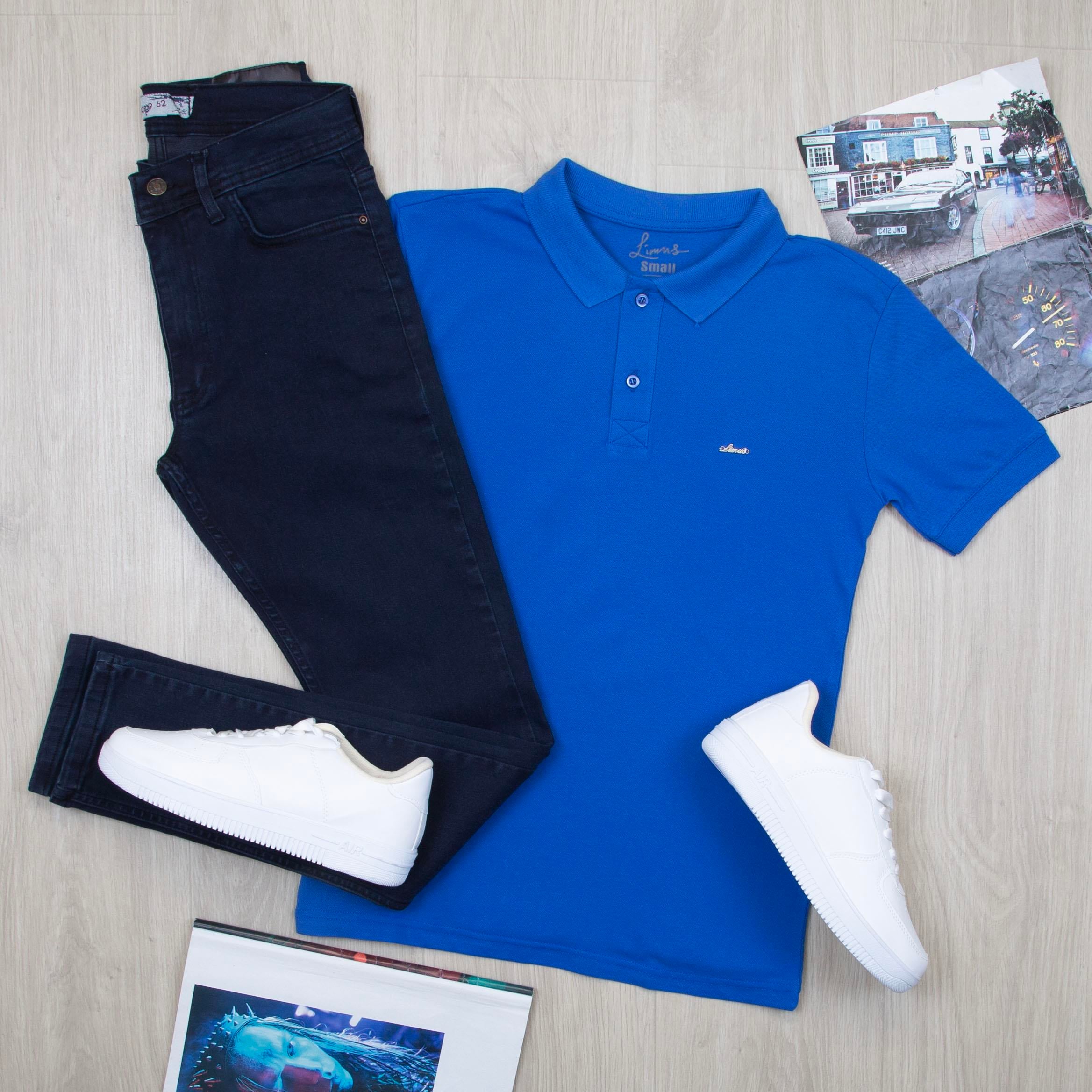 Mavi Polo Yaka Tişört Pantolon Ayakkabı Kombin