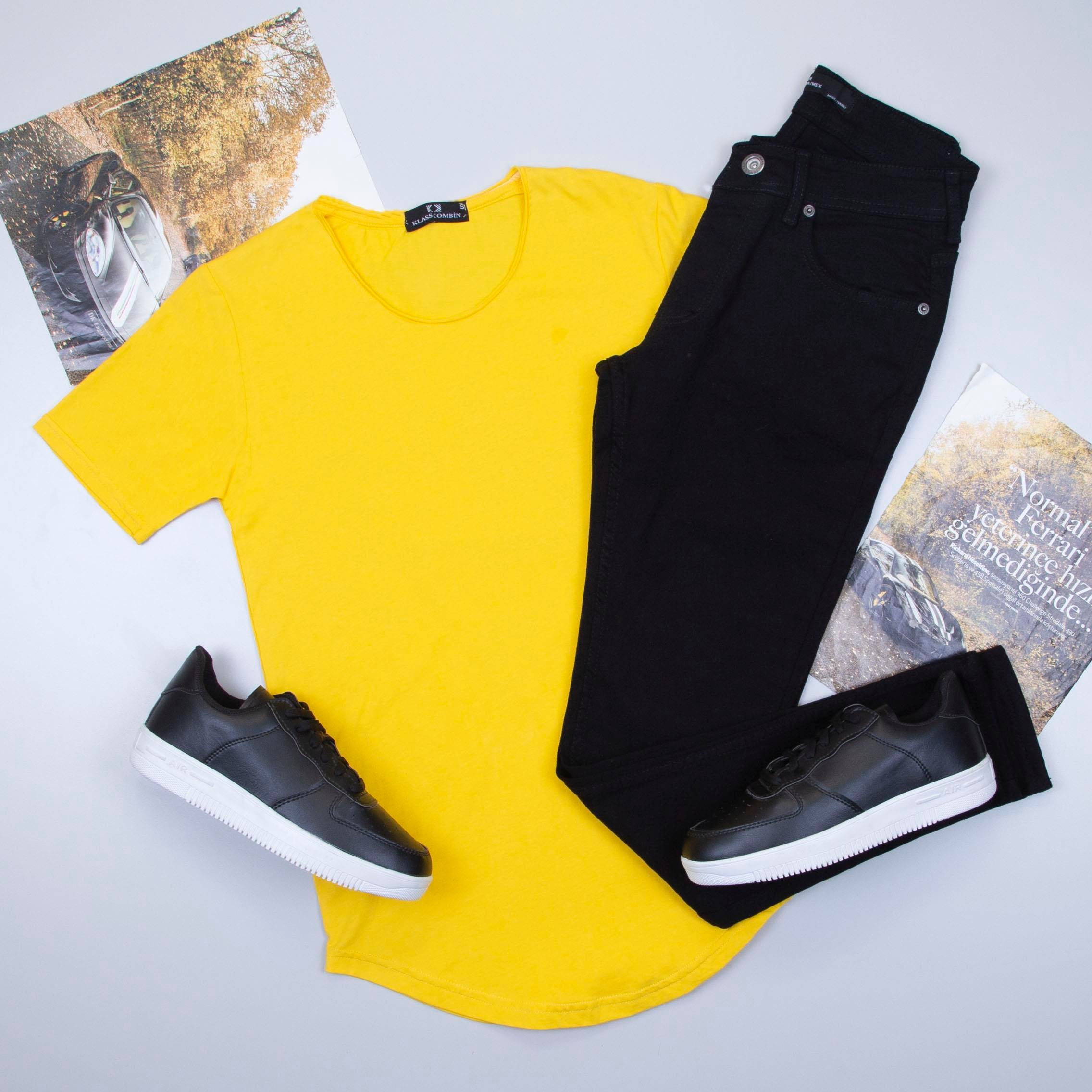 Sarı Basic Tişört Pantolon Ayakkabı Kombin
