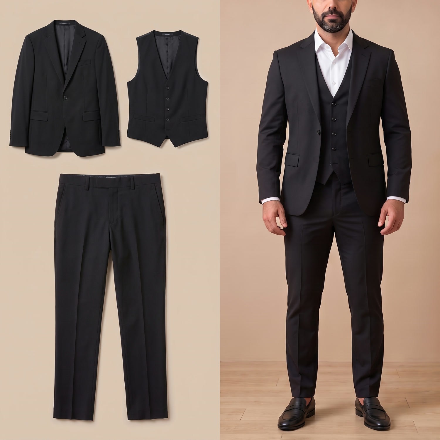 Siyah Ceket Yelek Pantolon Takım Erkek | Slim Fit Şık 3'lü Kombin Set