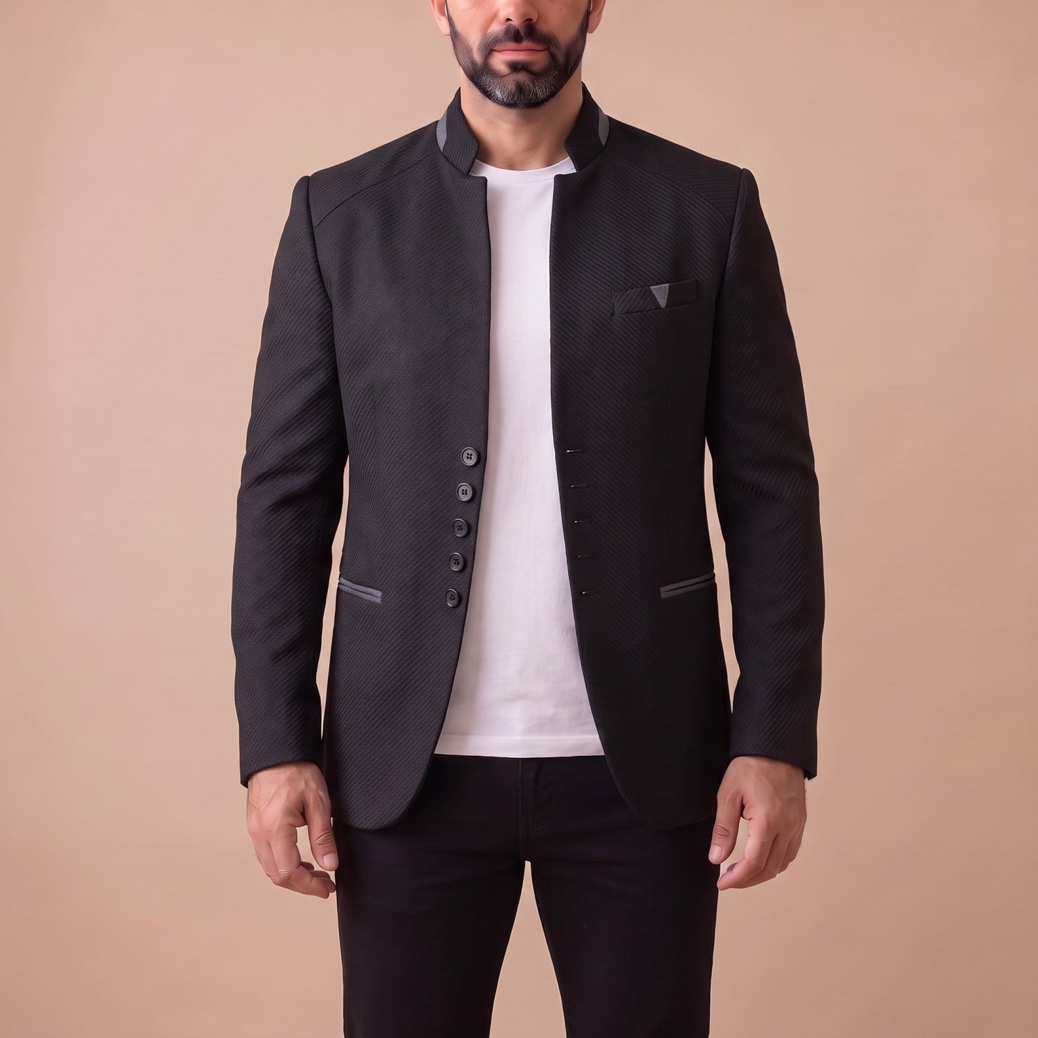 Siyah Dik Yaka Blazer Ceket Erkek