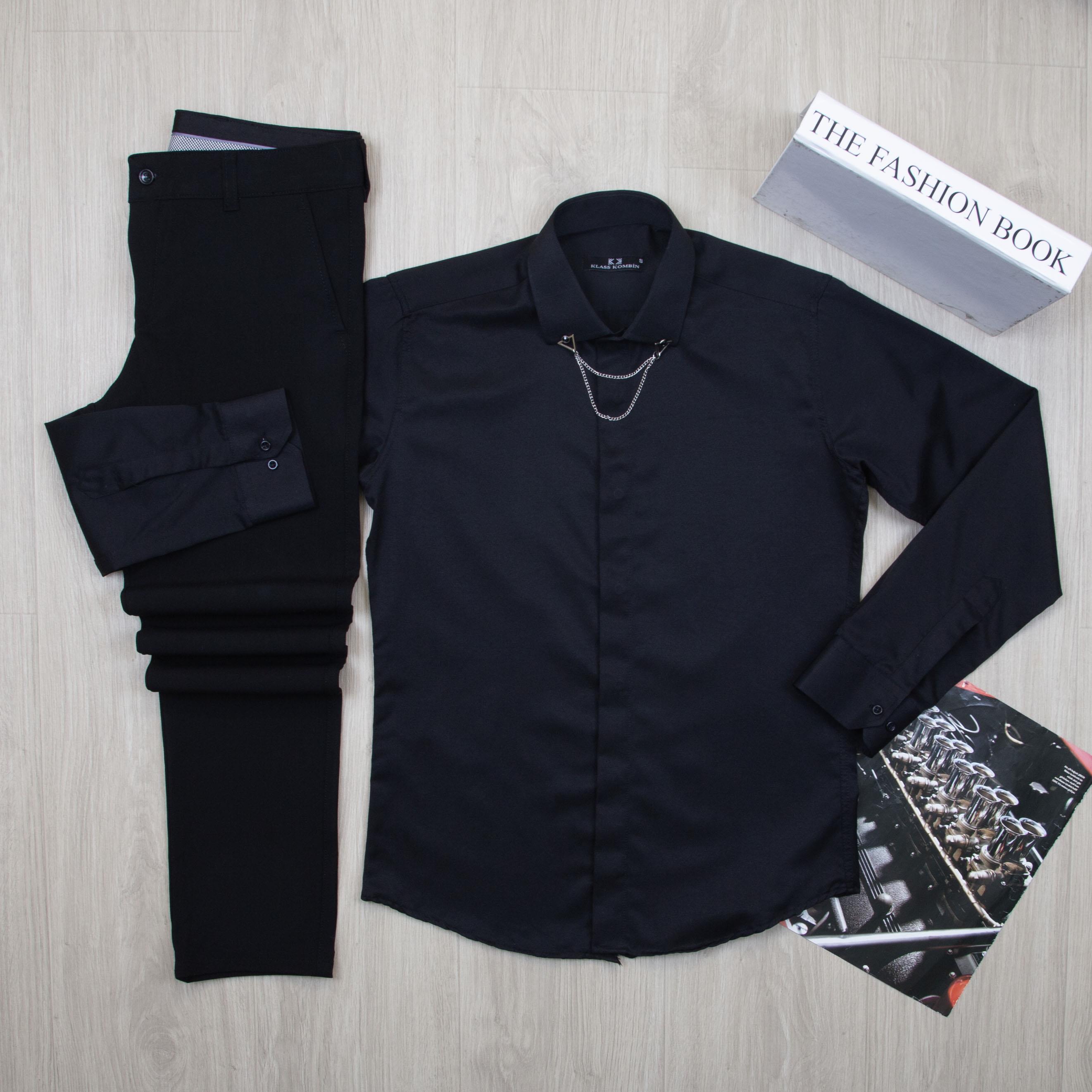 Siyah Gömlek Taba Pantolon Kombin