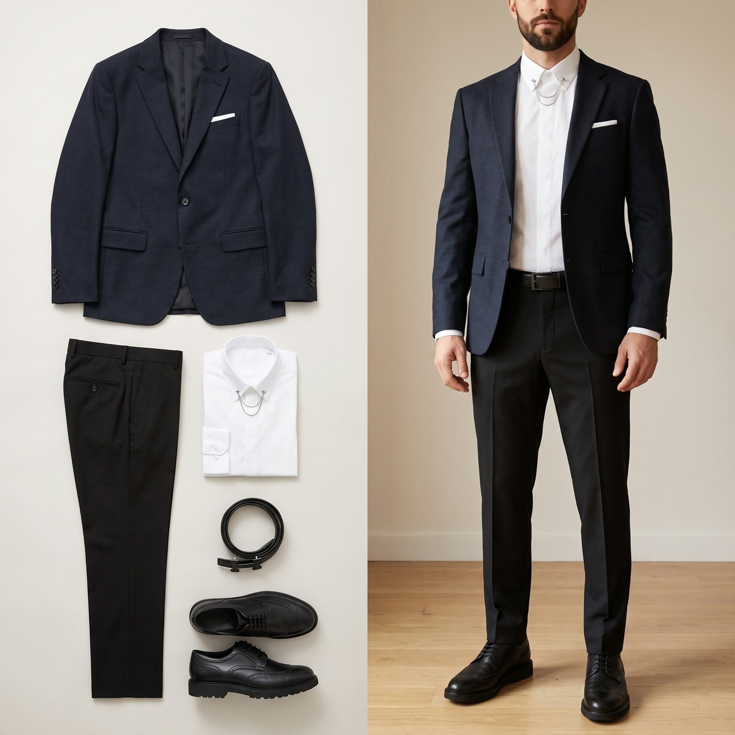 Siyah Kırçıllı Blazer Ceket Kombini Erkek | Slim Fit Şık Komple Set 