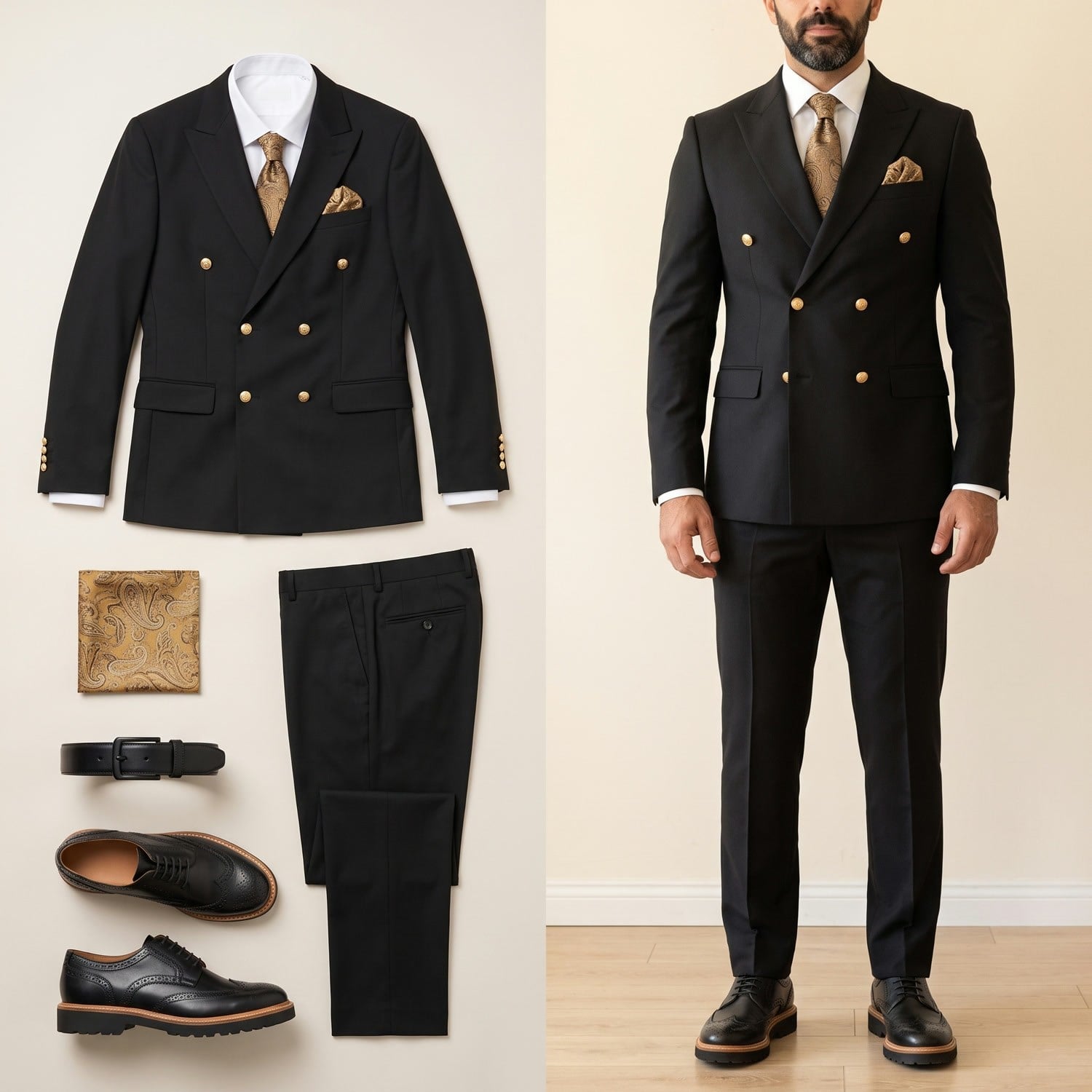 Siyah Kruvaze Takım Elbise Kombini Erkek | Slim Fit Şık Komple Set 