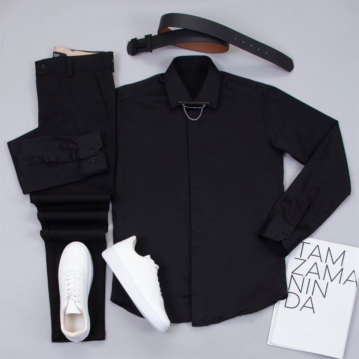 Siyah Pantolon Siyah Gömlek Ayakkabı Kombin