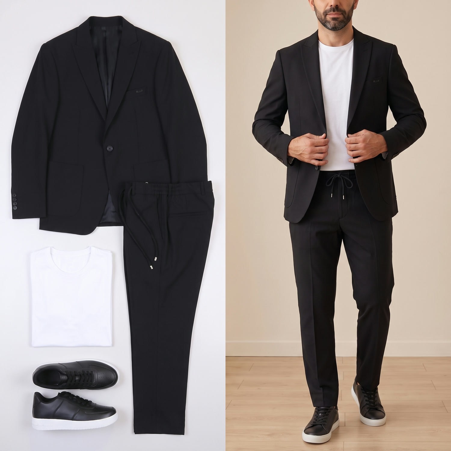 Siyah Spor Takım Elbise Kombini Erkek | Slim Fit Şık Günlük Set 