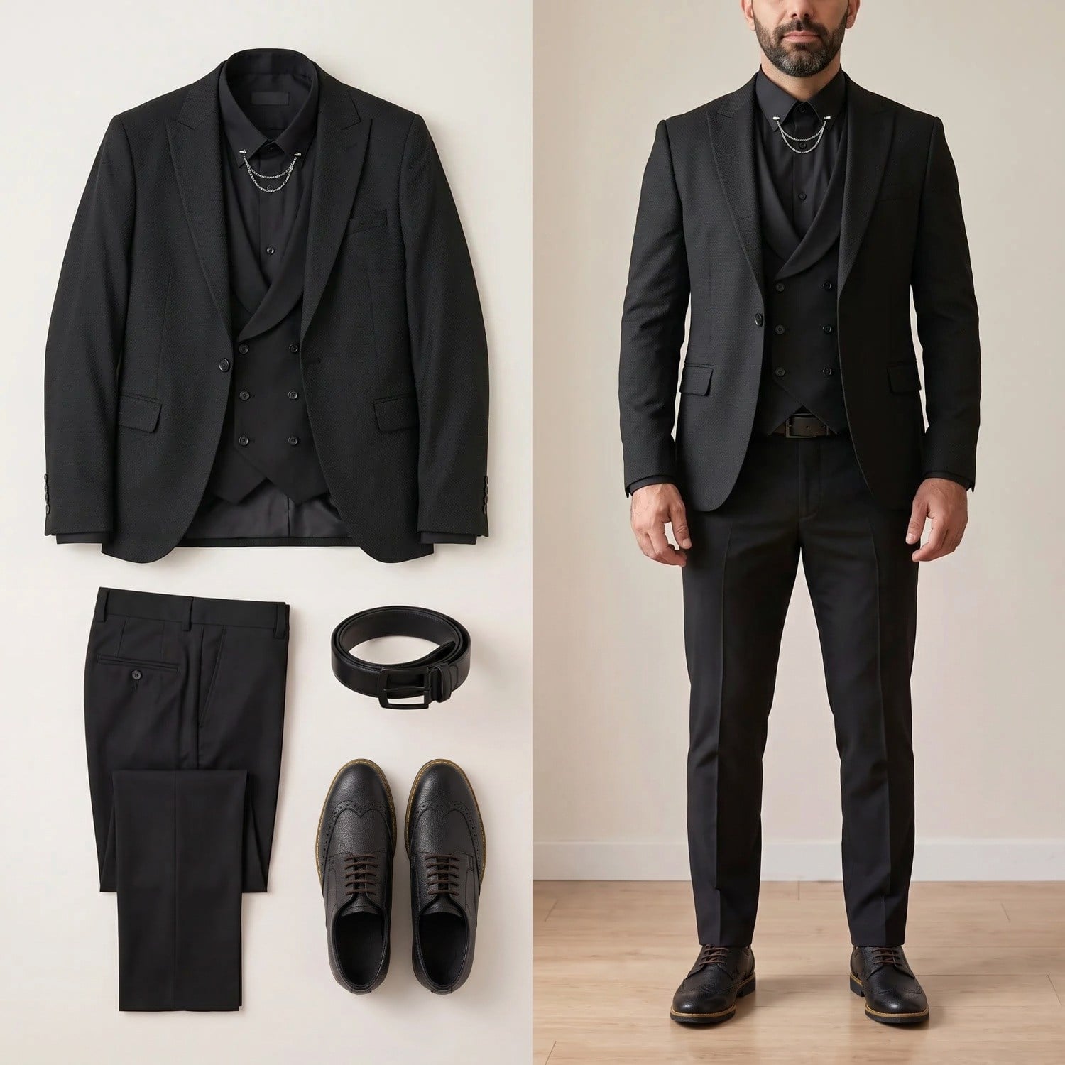 Siyah Takım Elbise Kombini Erkek | Slim Fit Şık Komple Set 
