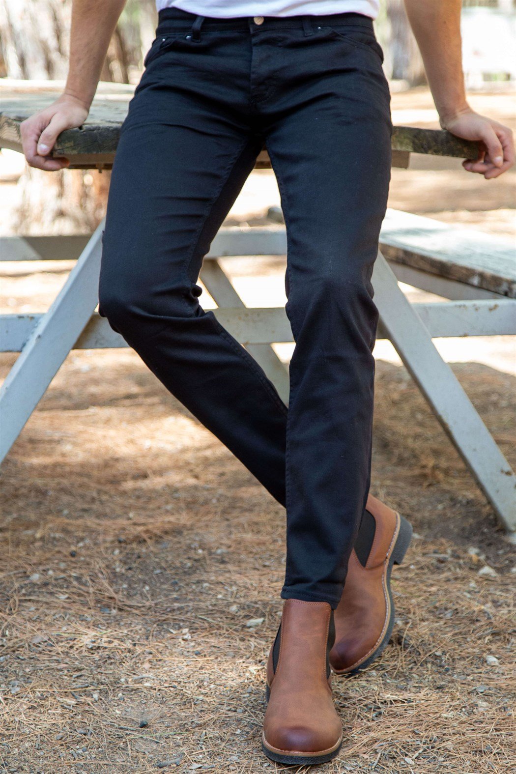 Slim fit likralı dar kesim paça siyah kot pantolon