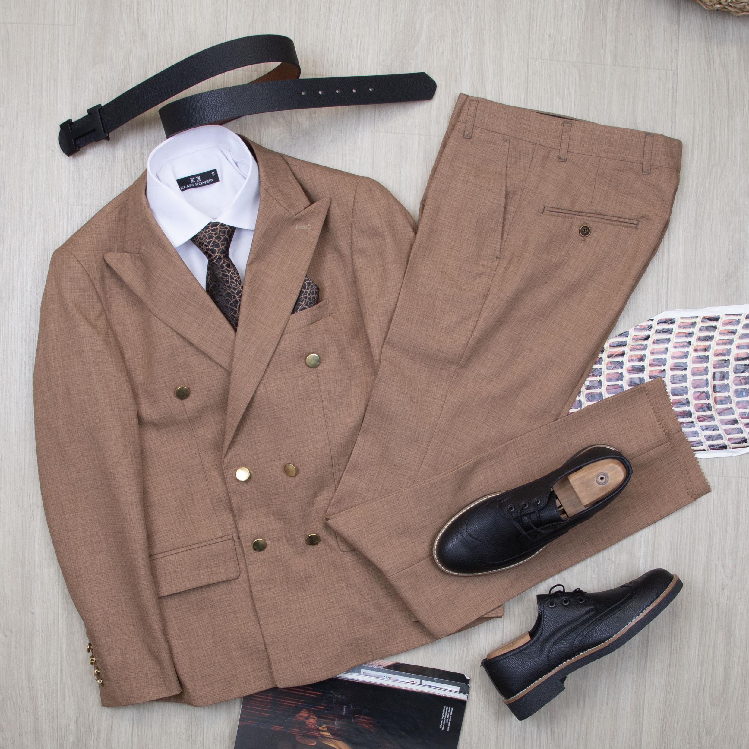 Taba Kruvaze Takım Elbise Kombini