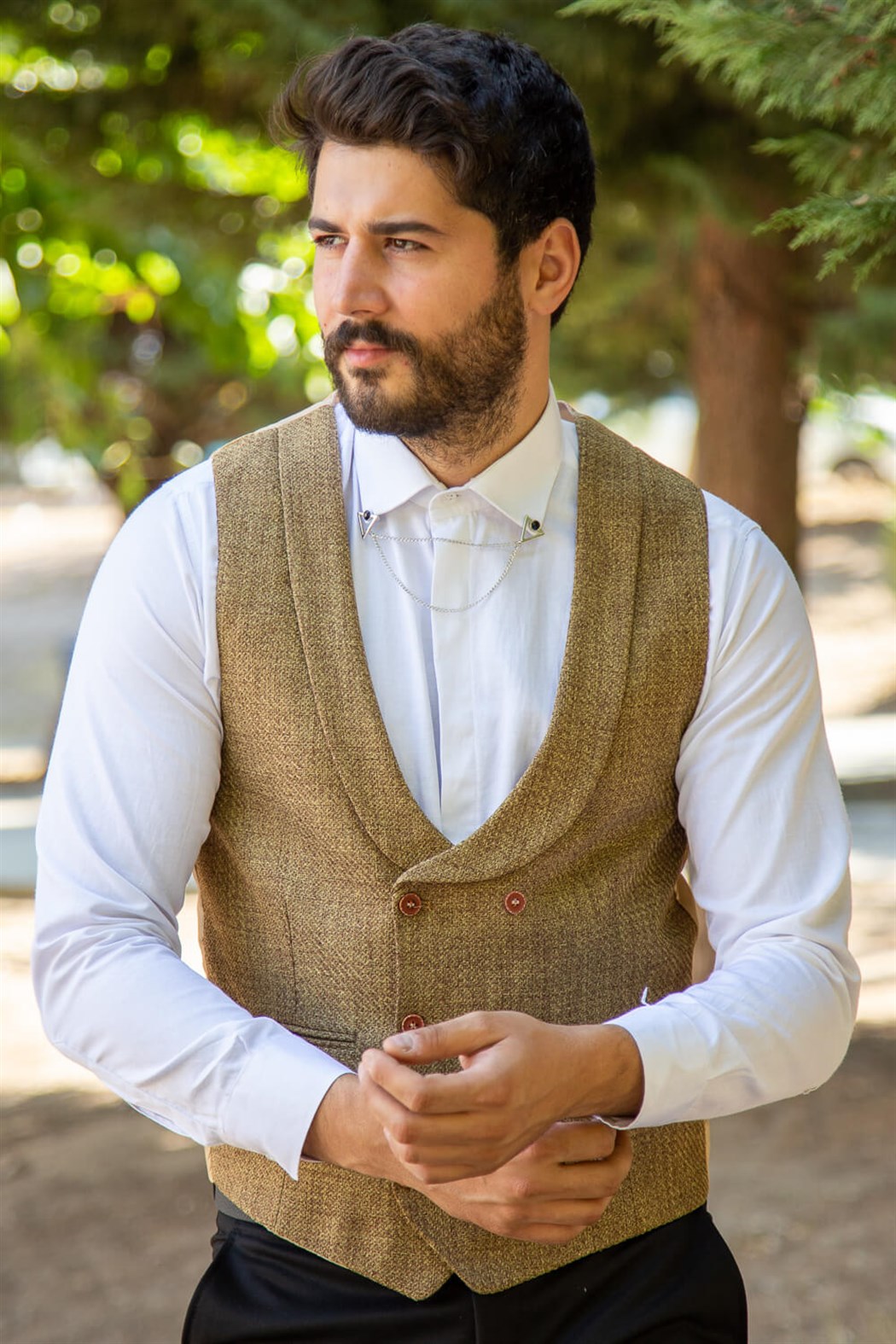 Vizon standart yaka zincirli model klasik yelek
